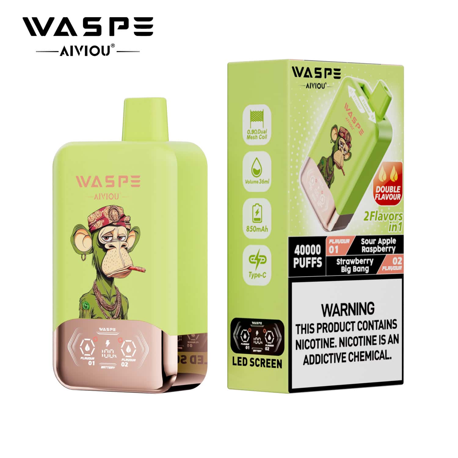 WASPE AIVIOU 40000 Sour Apple Raspberry & Strawberry Big Bang - Image 2