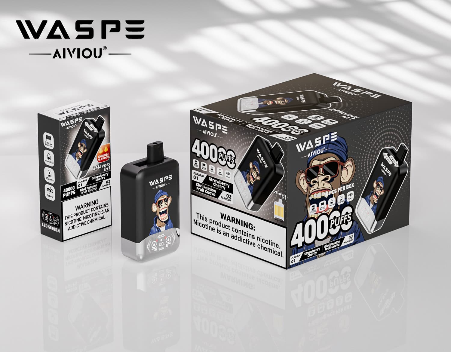 WASPE AIVIOU 40000 Strawberry Cherry & Kiwi Passion Fruit - Image 3
