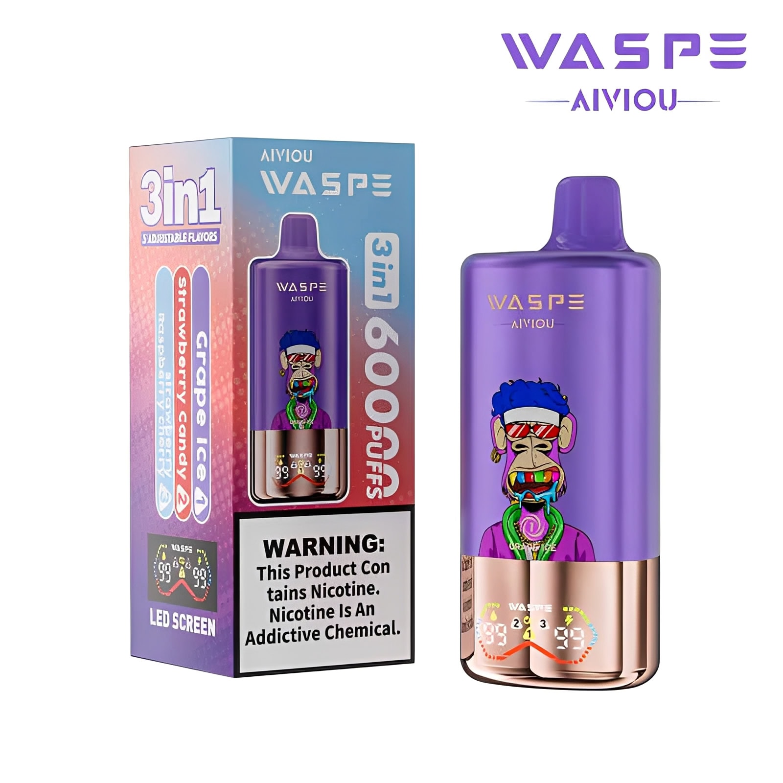 WASPE AIVIOU 60000 Grape Ice & Strawberry Candy & Strawberry Raspberry Cherry - Image 2