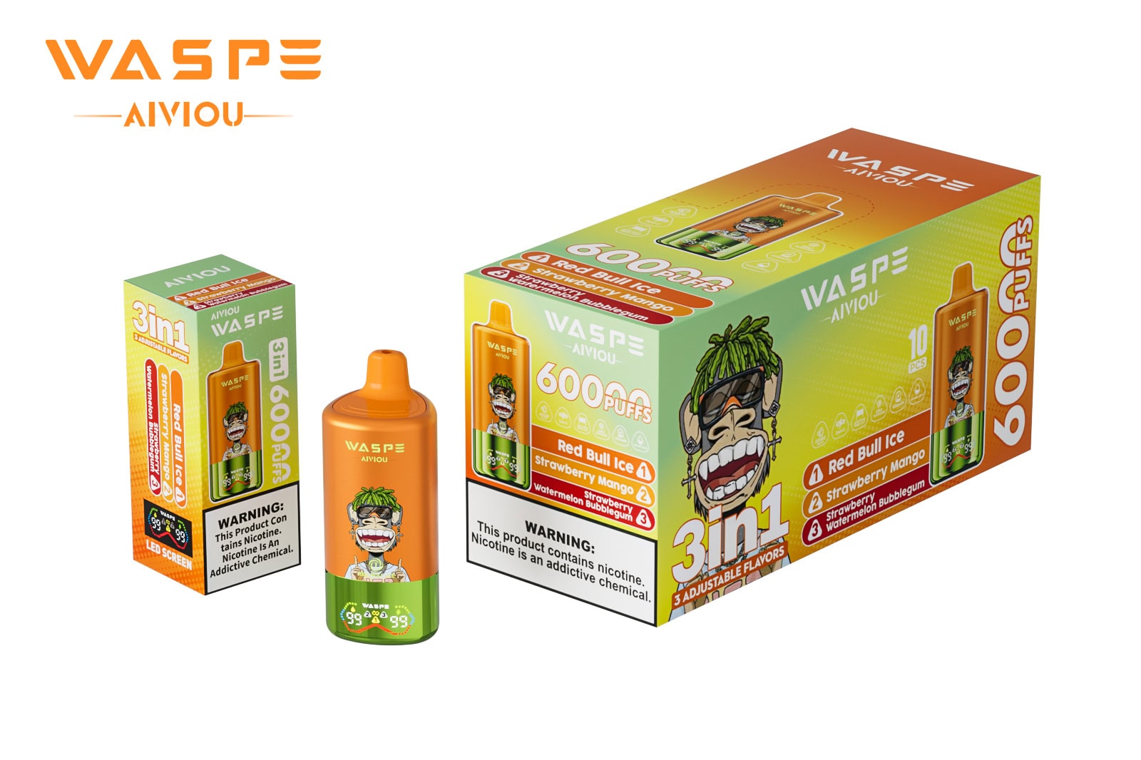 WASPE AIVIOU 60000 Red Bull Ice & Strawberry Mango & Strawberry Watermelon Bubblegum - Image 3