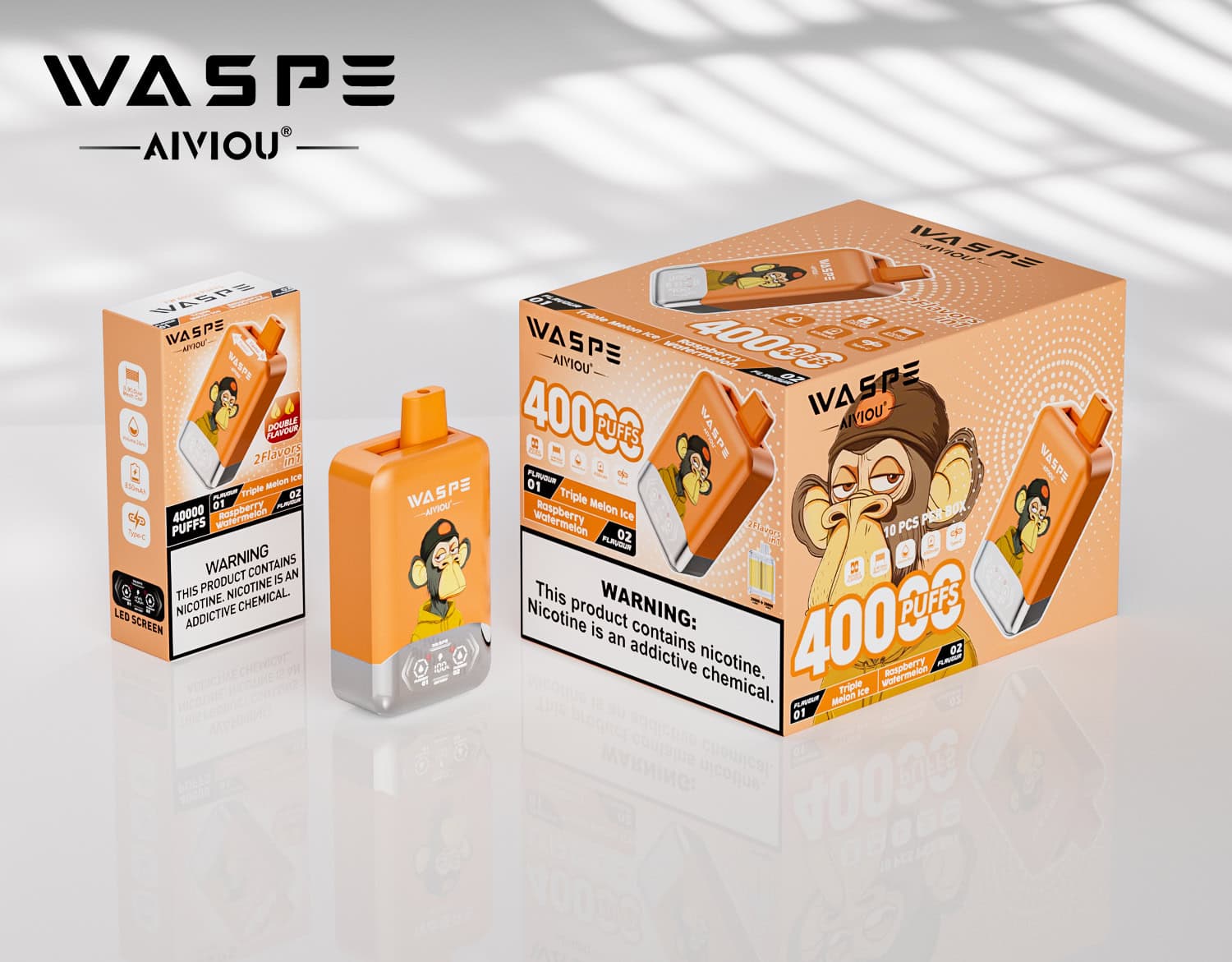 WASPE AIVIOU 40000 Triple Melon Ice & Raspberry Watermelon - Image 3