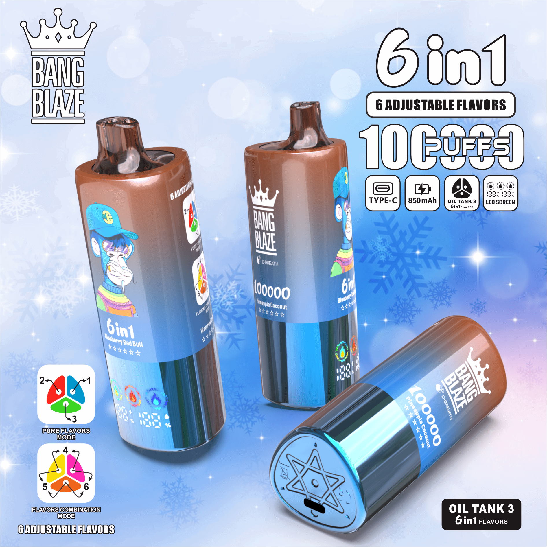 Bang Blaze 100K Pineapple Coconut & Blueberry Red Bull & Watermelon Ice - Image 2