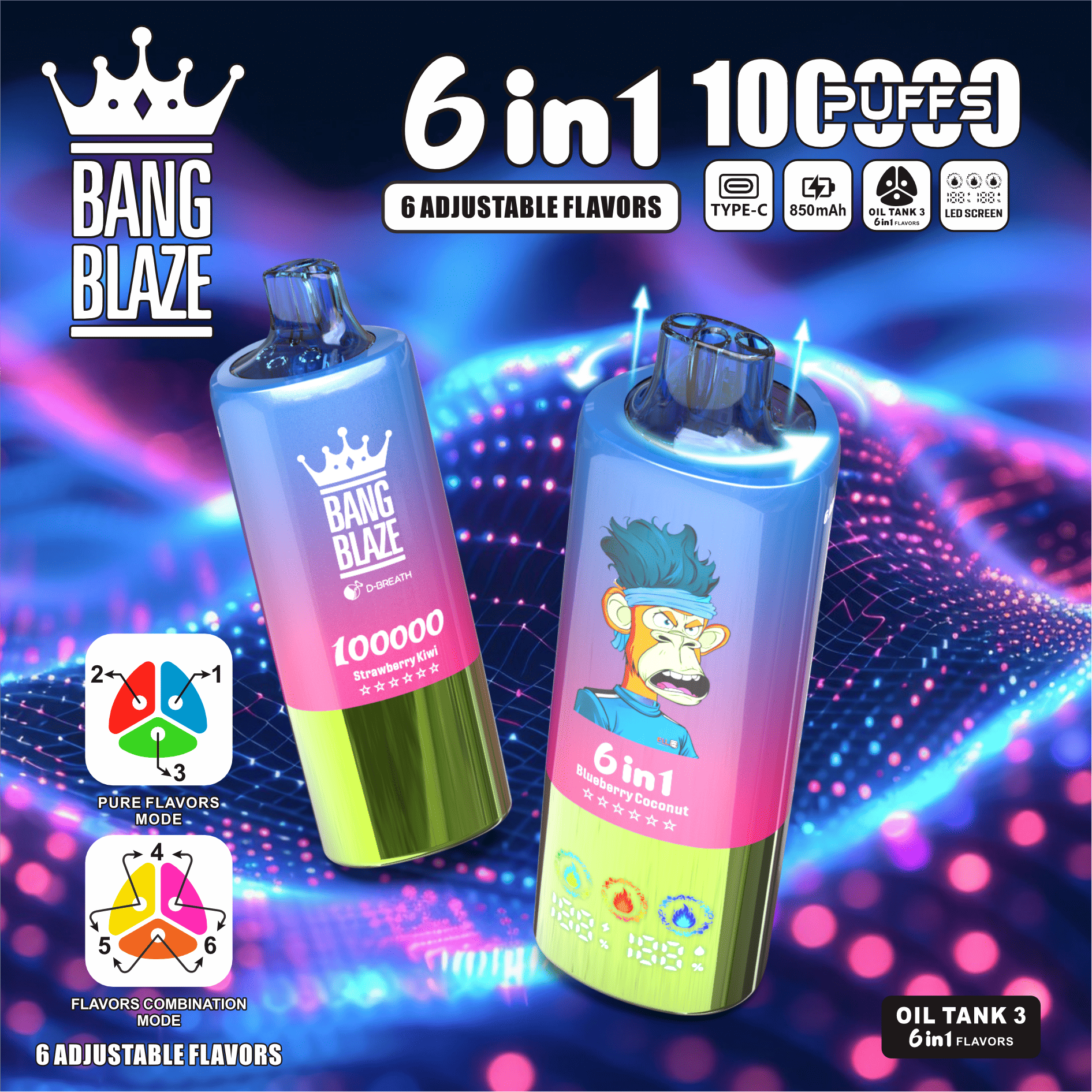 Bang Blaze 100K Strawberry Kiwi & Blueberry Coconut & Mixed Berry - Image 2