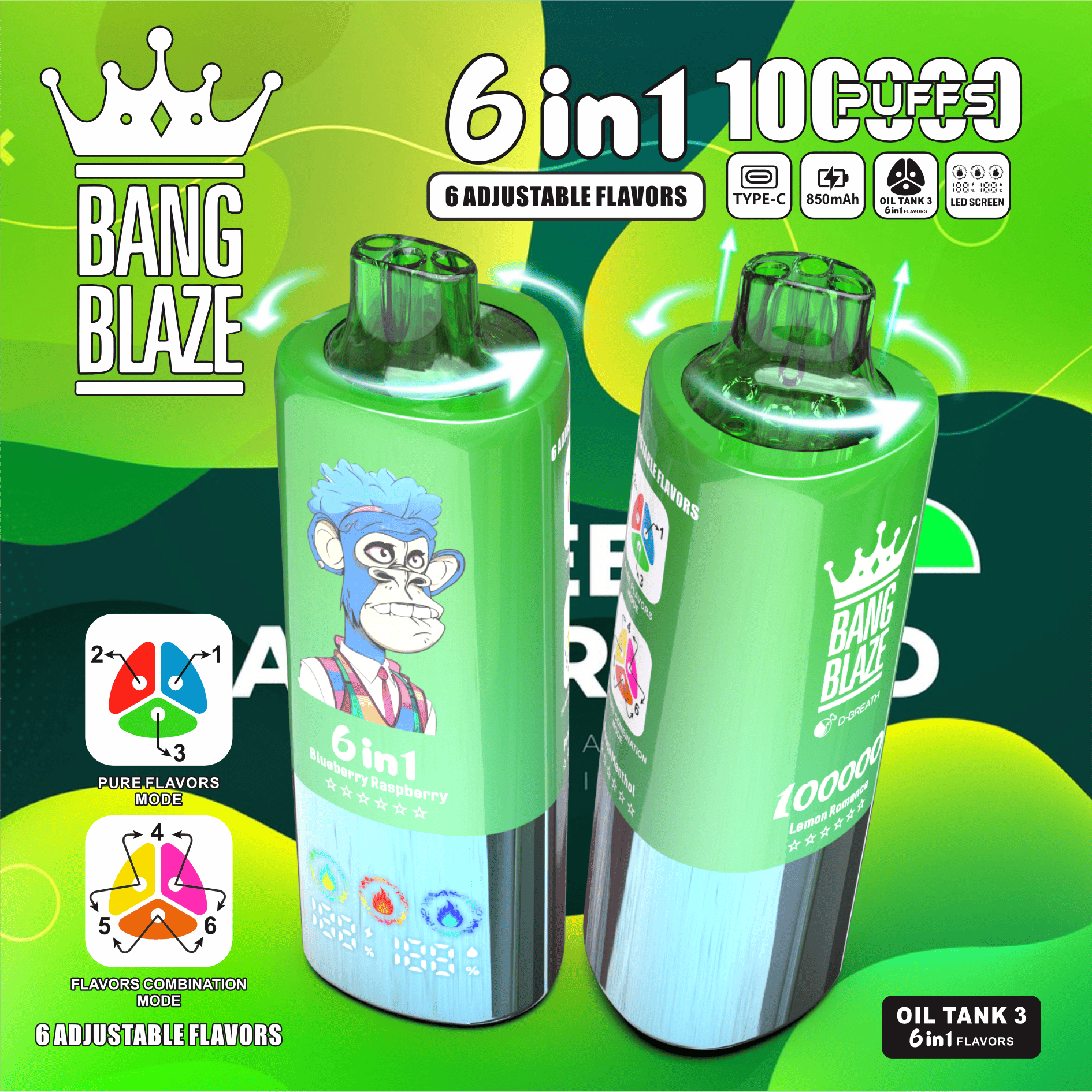 Bang Blaze 100K Lemon Romance & Blueberry Raspberry & Peach Menthol – Bild 2