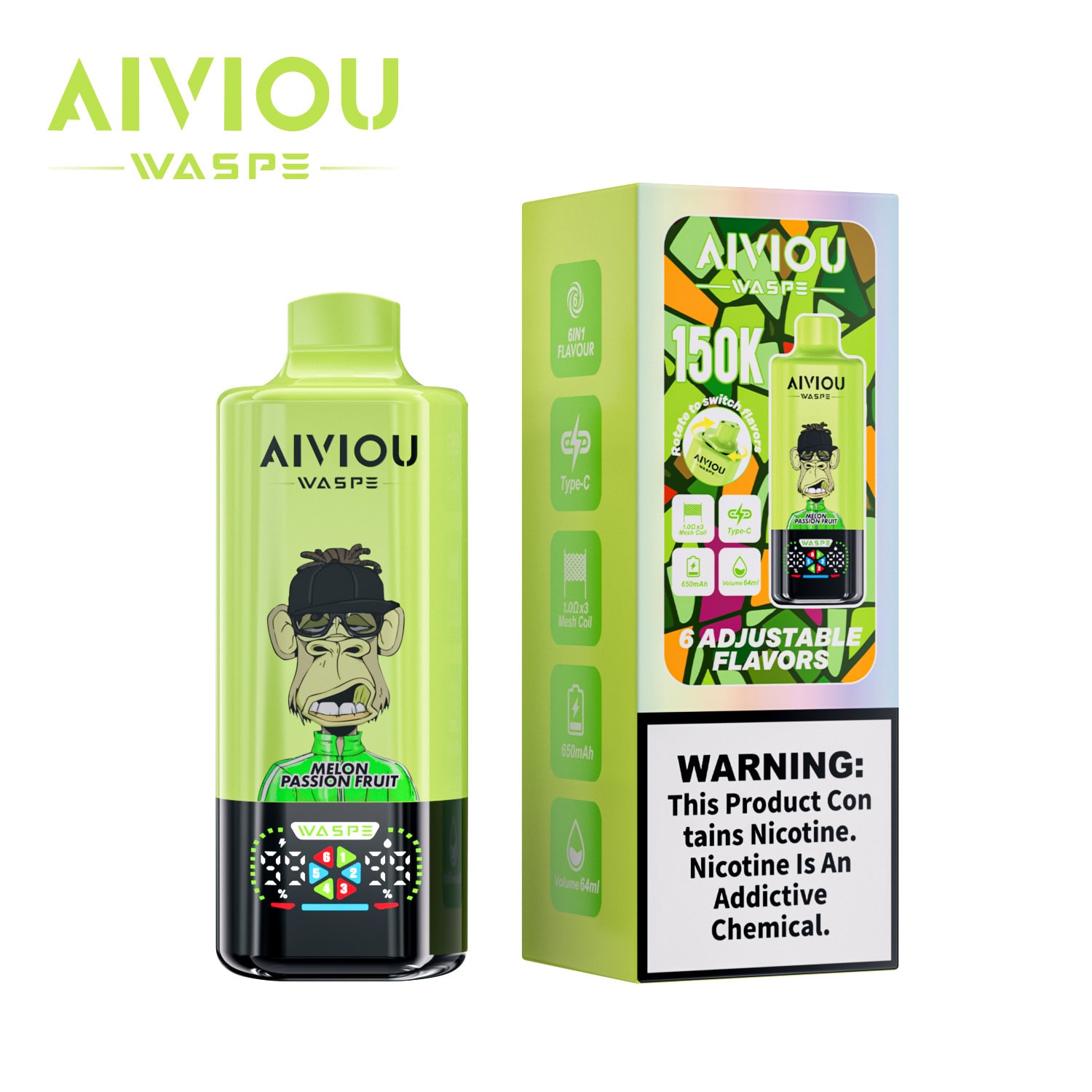 WASPE AIVIOU 6 in 1 150K Melon Passion Fruit & Blackberry Ice & Apple Kiwi - Image 2