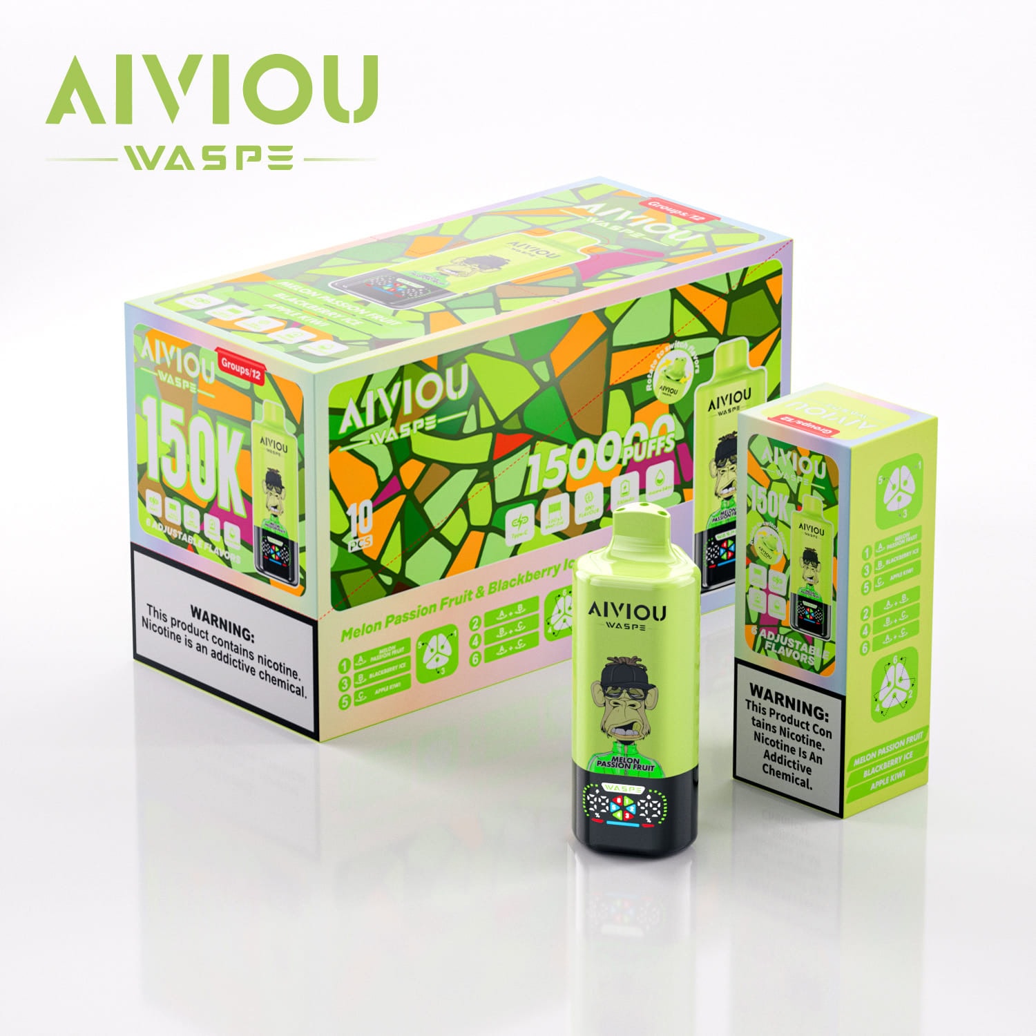 WASPE AIVIOU 6 in 1 150K Melon Passion Fruit & Blackberry Ice & Apple Kiwi - Image 3