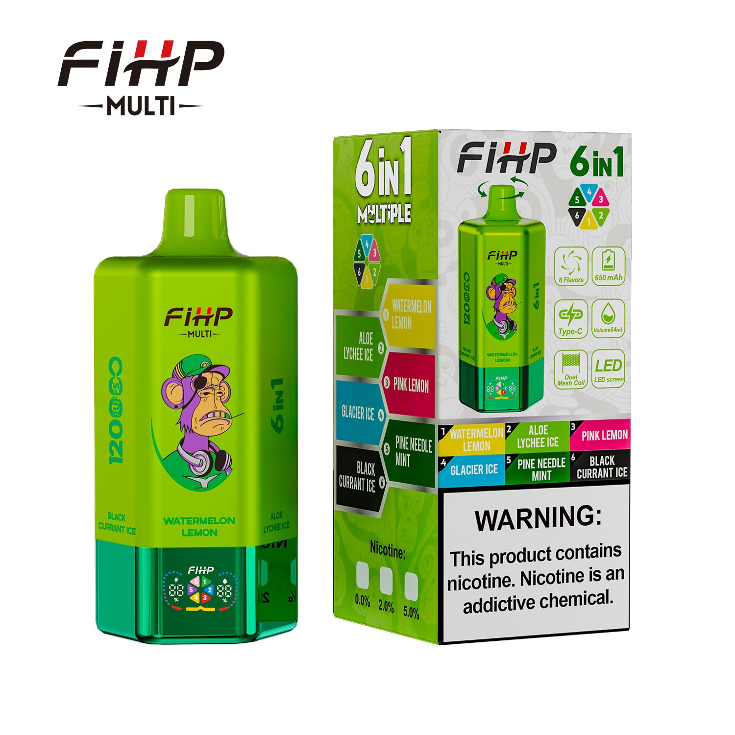 FIHP 120K 6in1 Watermelon Lemon & Aloe Lychee Ice & Pink Lemon & Glacier Ice & Pine Needle Mint & Black Currant Ice - Image 2