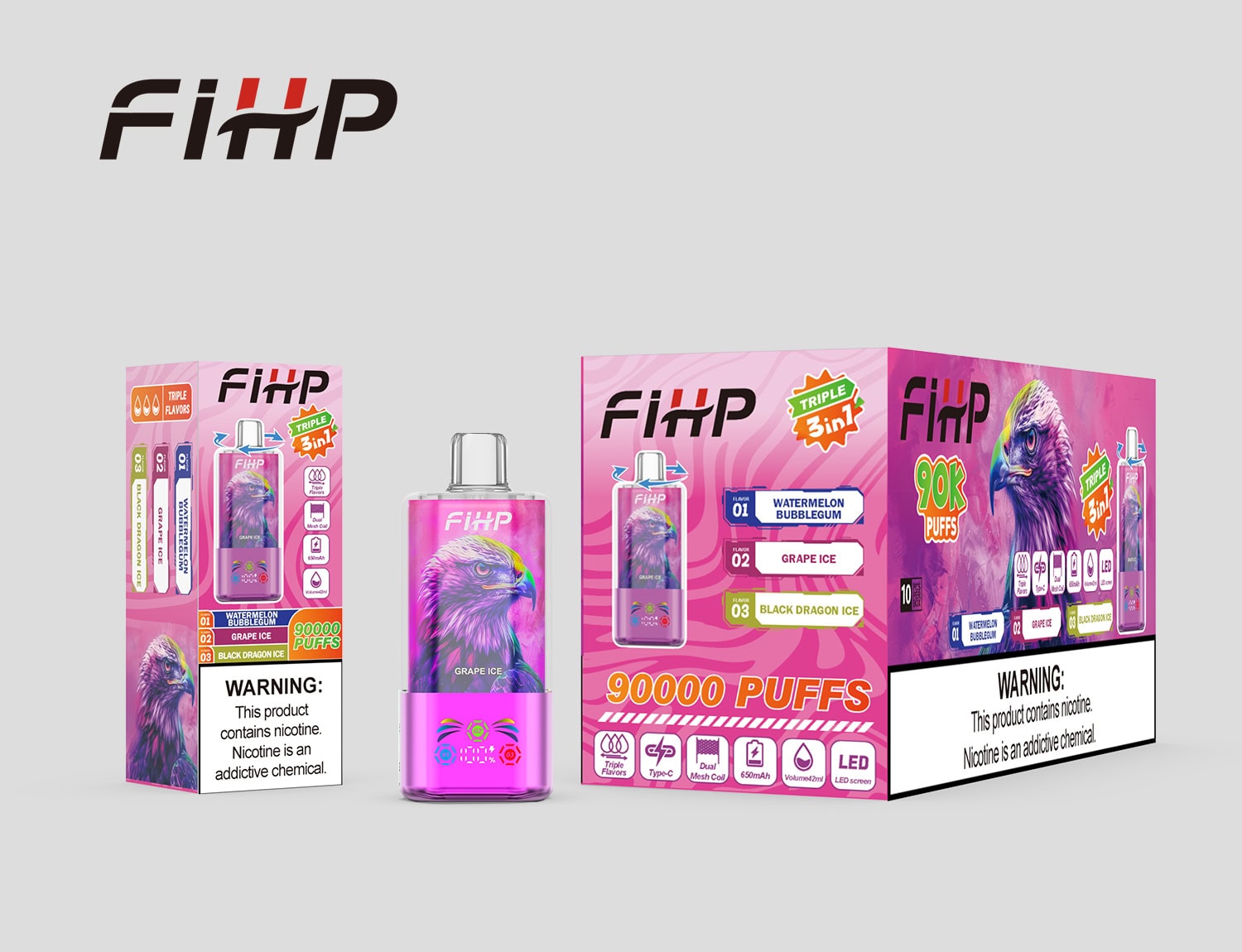 FIHP 90000 3in1 Watermelon Bubblegum & Grape Ice & Black Dragon Ice - Image 2
