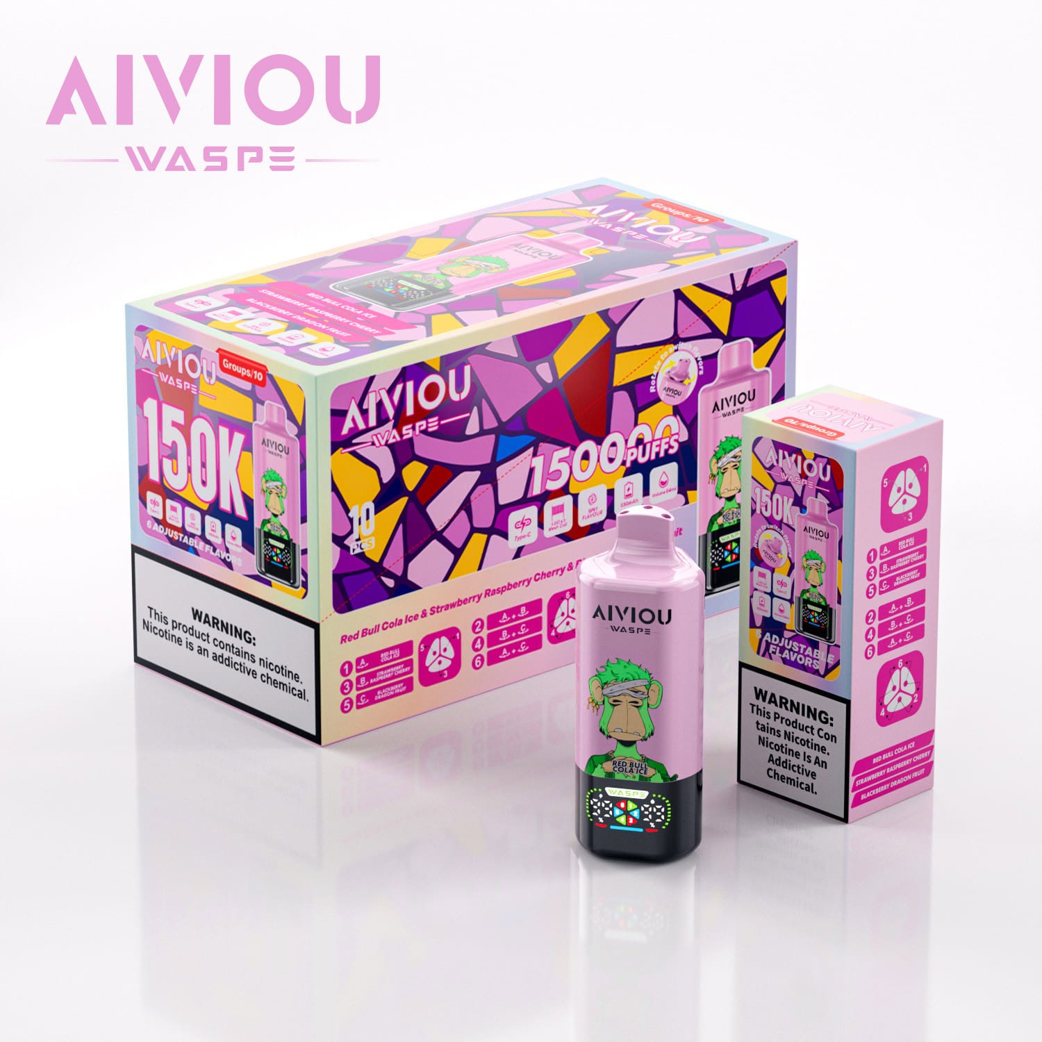 WASPE AIVIOU 6 in 1 150K Red Bull Cola Ice & Strawberry Raspberry Cherry & Blackberry Dragon Fruit - Image 3