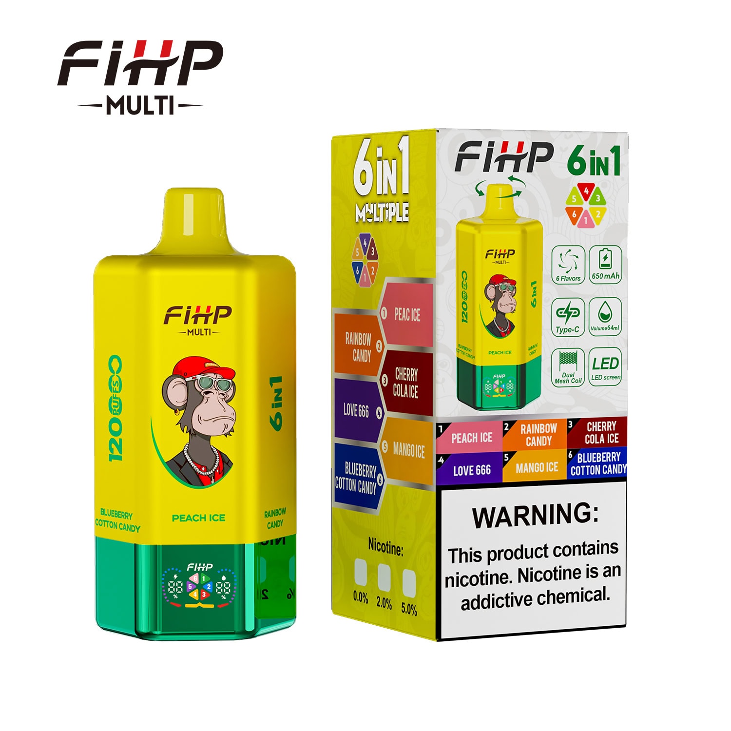 FIHP 120K 6in1 Peach Ice & Rainbow Candy & Cherry Cola Ice & Love 666 & Mango Ice & Blueberry Cotton Candy - Image 2