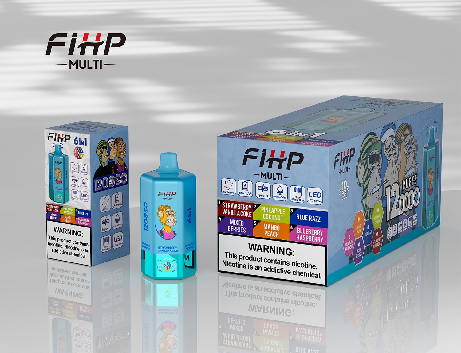 FIHP 120K 6in1 Strawberry Vanilla Coke & Pineapple Coconut & Blue Razz & Mixed Berries & Mango Peach & Blueberry Raspberry - Image 3