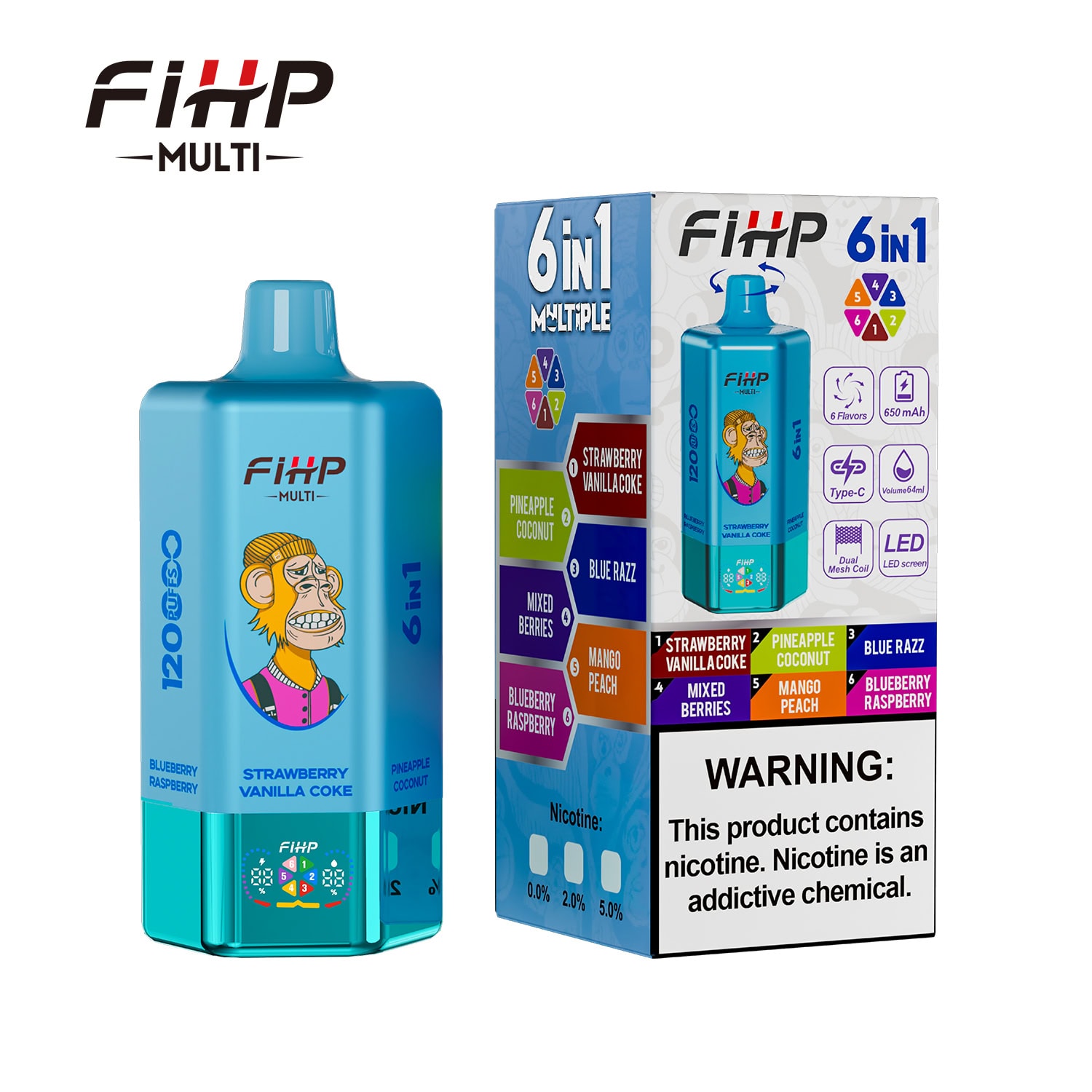 FIHP 120K 6in1 Strawberry Vanilla Coke & Pineapple Coconut & Blue Razz & Mixed Berries & Mango Peach & Blueberry Raspberry - Image 2