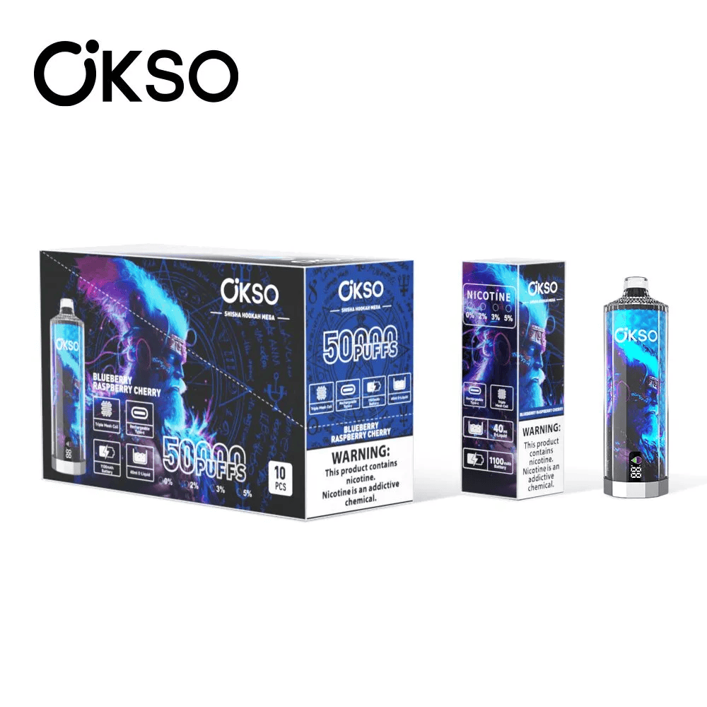 OKSO Shisha Hookah Mega 50000 Blueberry Raspberry Cherry - Image 2