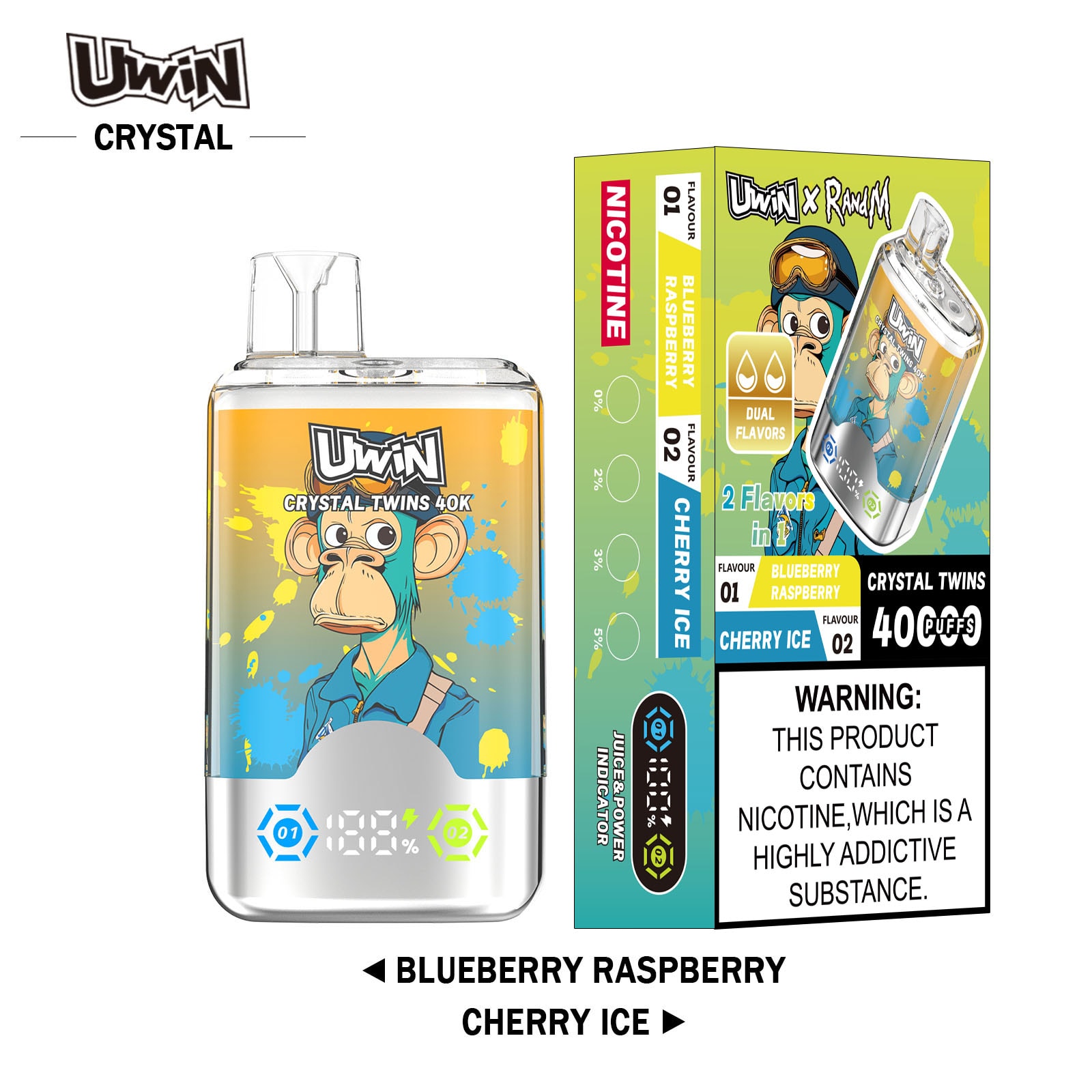 Uwin Crystal Twins 40K Blueberry Raspberry & Cherry Ice - Image 2