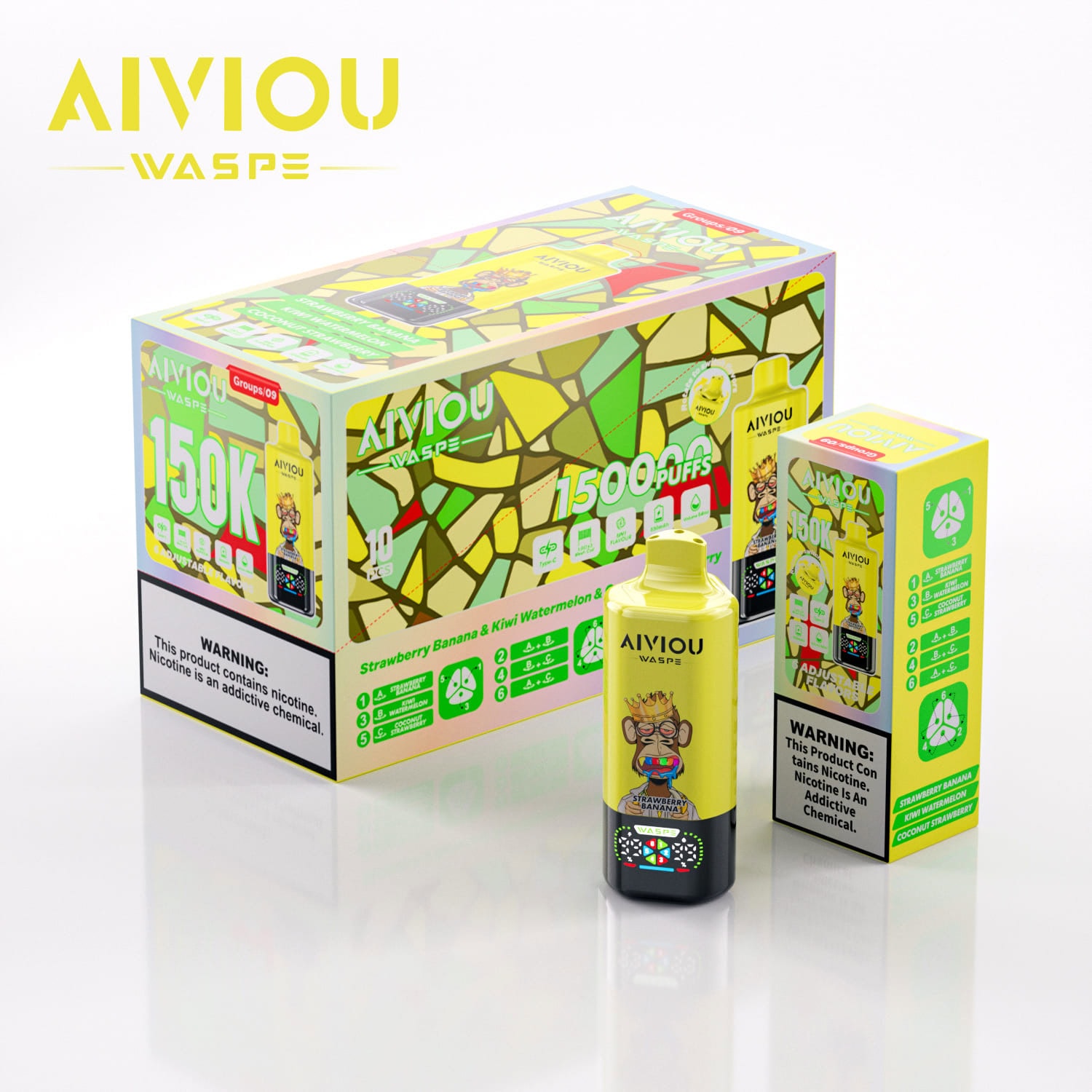 WASPE AIVIOU 6 in 1 150K Strawberry Banana & Kiwi Watermelon & Coconut Strawberry - Image 3