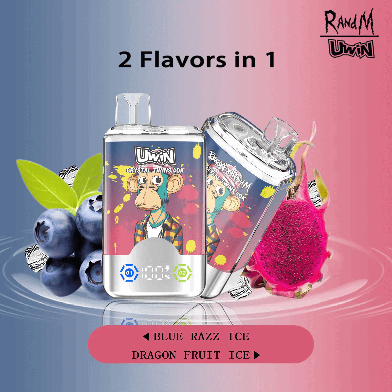 Uwin Crystal Twins 40K Blue Razz Ice & Dragon Fruit Ice