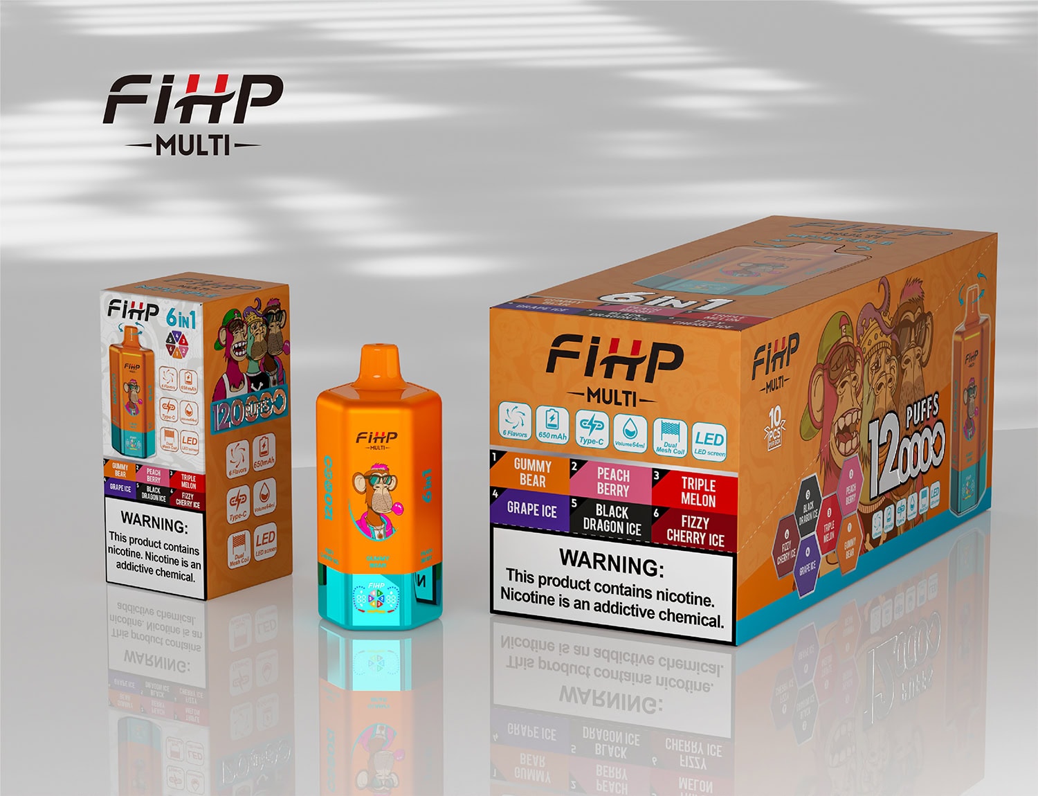 FIHP 120K 6in1 Gummy Bear & Peach Berry & Triple Melon & Grape Ice & Black Dragon Ice & Fizzy Cherry Ice - Image 3