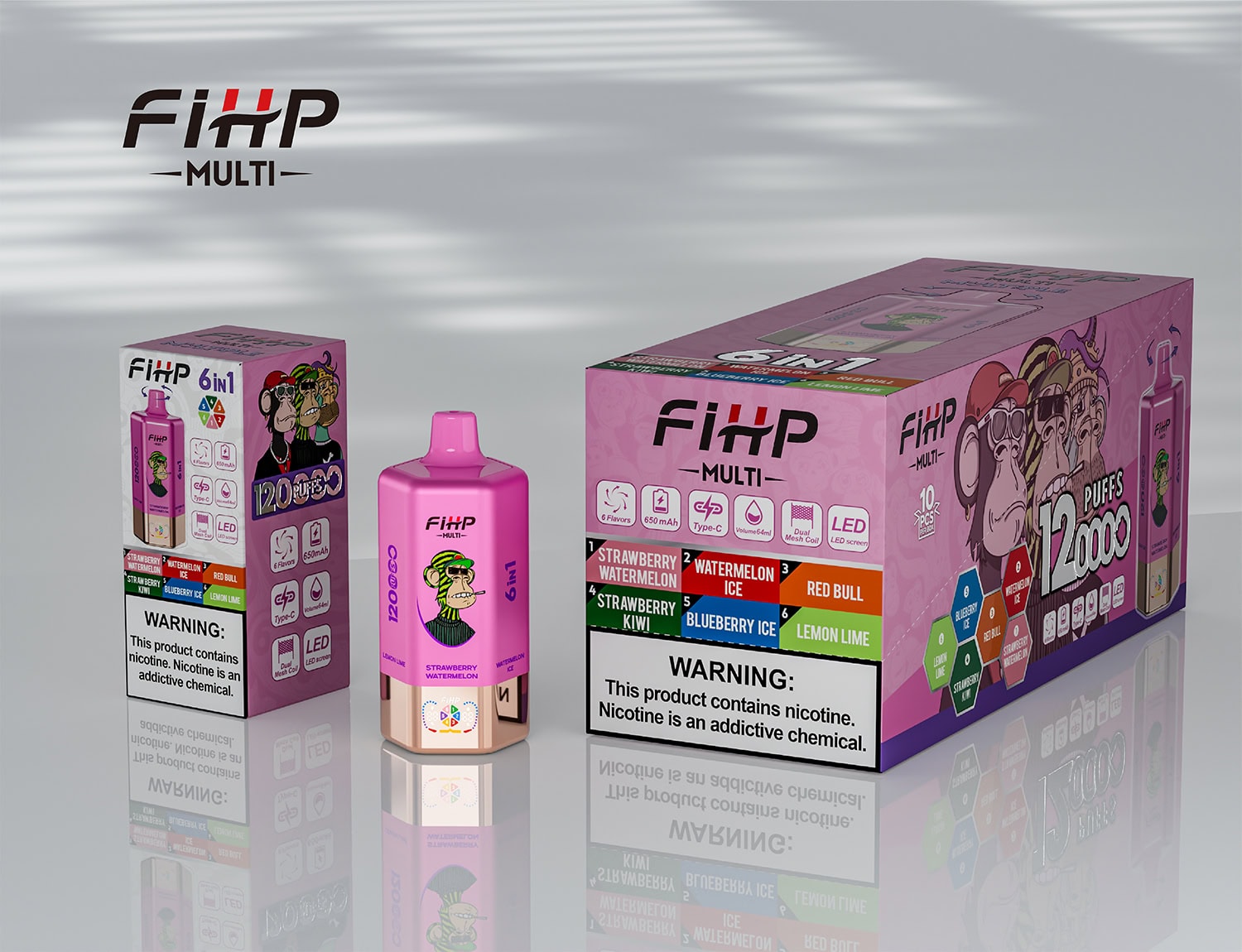 FIHP 120K 6in1 Strawberry Watermelon & Watermelon Ice & Red Bull & Strawberry Kiwi & Blueberry Ice & Lemon Lime - Image 3