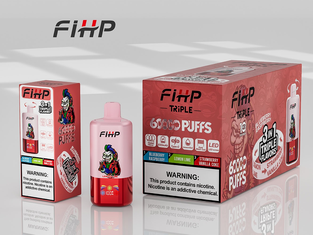 FIHP 60000 3in1 Blueberry Raspberry & Strawberry Vanilla Coke & Lemon Lime - Image 3