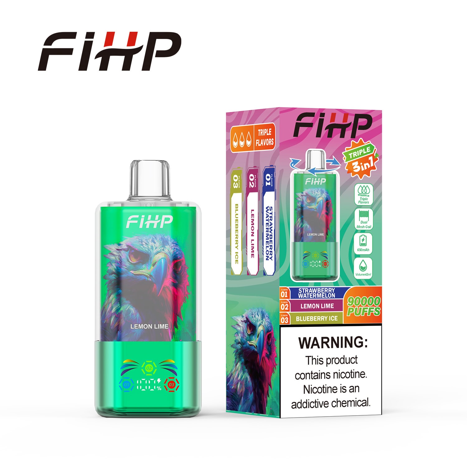 FIHP 90000 3in1 Blueberry Ice & Strawberry Watermelon & Lemon Lime
