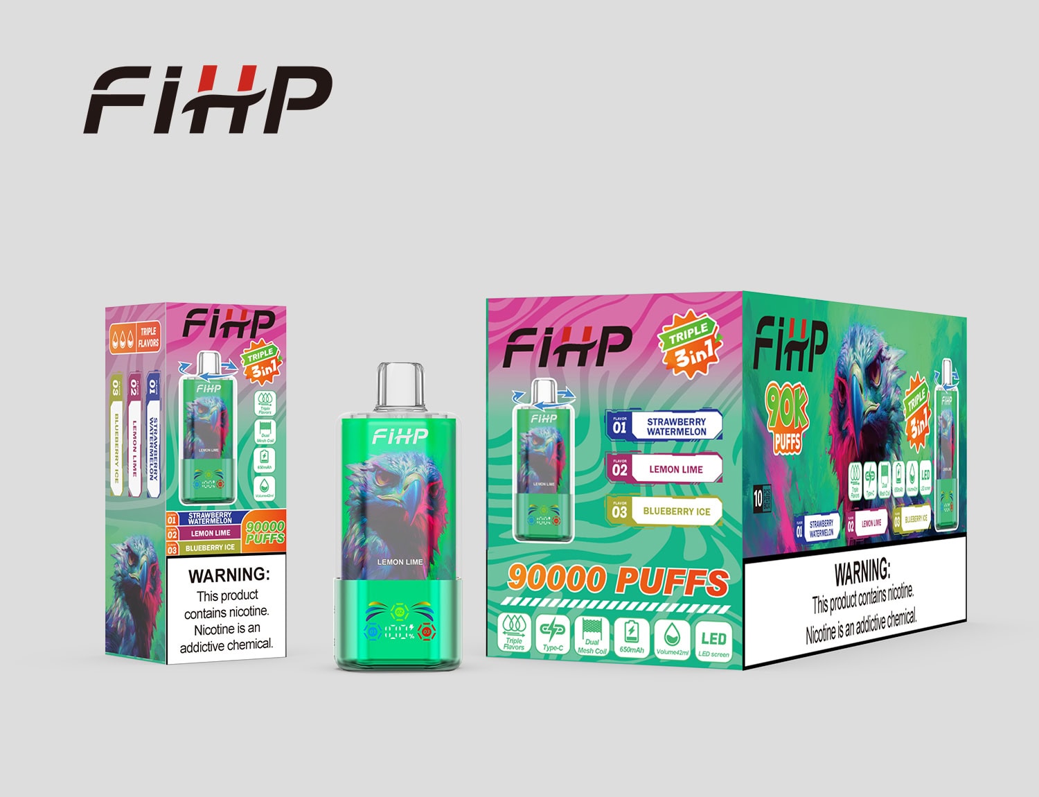FIHP 90000 3in1 Blueberry Ice & Strawberry Watermelon & Lemon Lime - Image 2