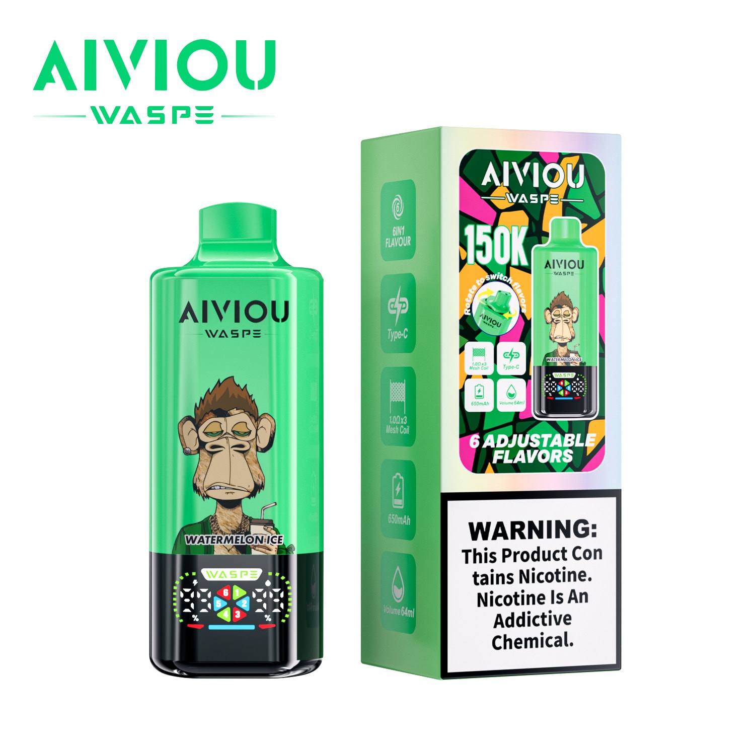 WASPE AIVIOU 6 in 1 150K Watermelon Ice & Lemon Lime & Lemon Peach - Image 2