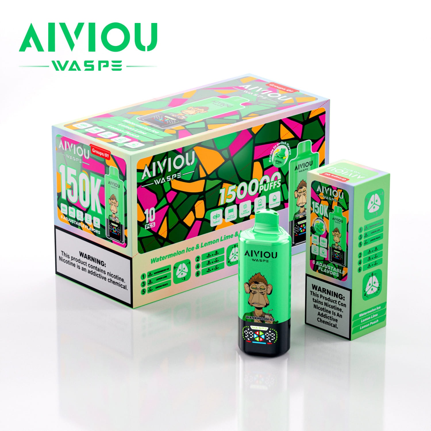 WASPE AIVIOU 6 in 1 150K Watermelon Ice & Lemon Lime & Lemon Peach - Image 3