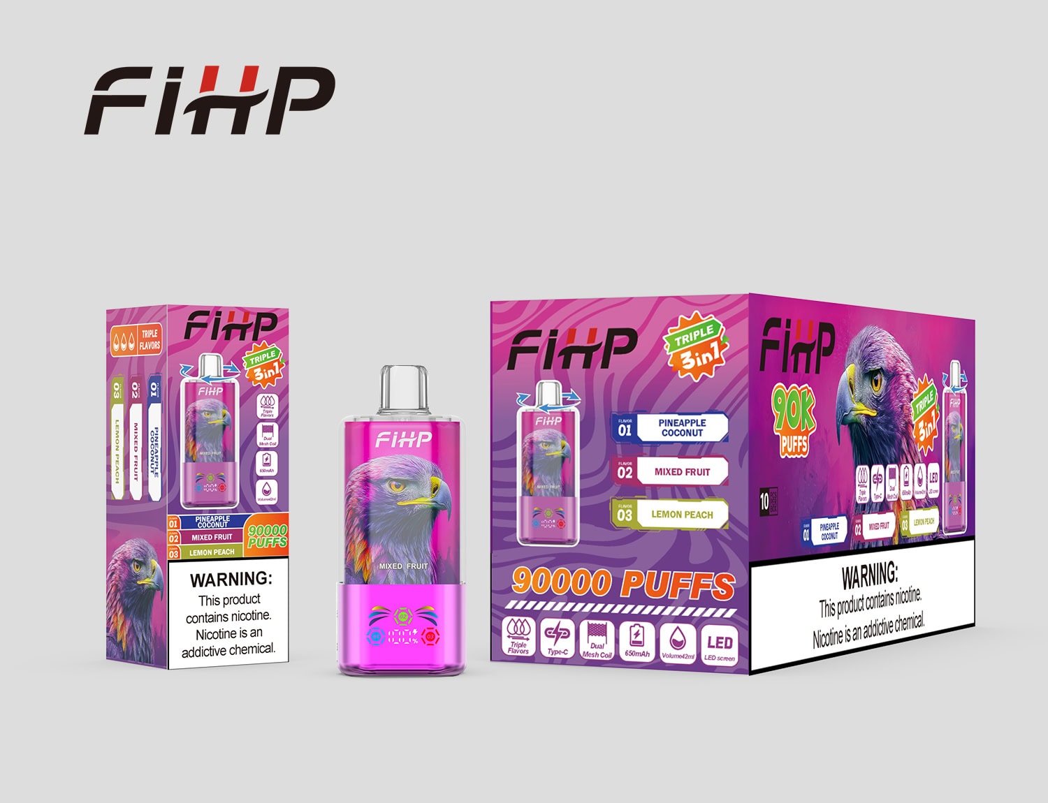 FIHP 90000 3in1 Pineapple Coconut & Mixed Fruit & Lemon Peach - Image 2