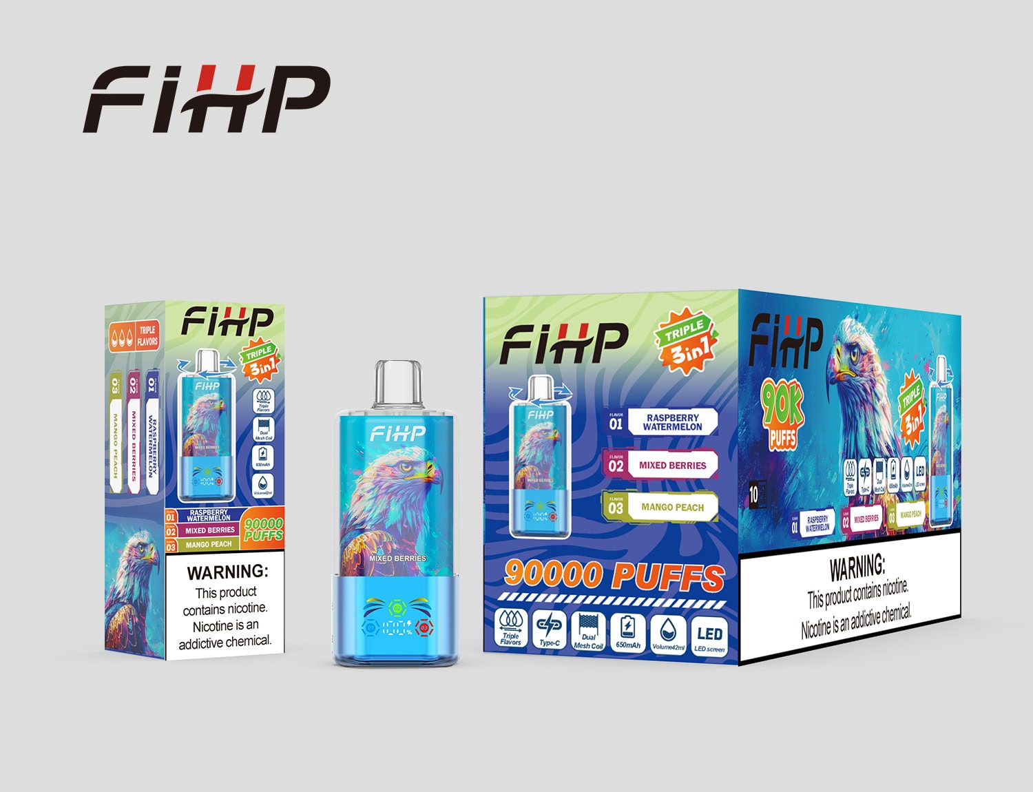FIHP 90000 3in1 Raspberry Watermelon & Mixed Berries & Mango Peach - Image 2