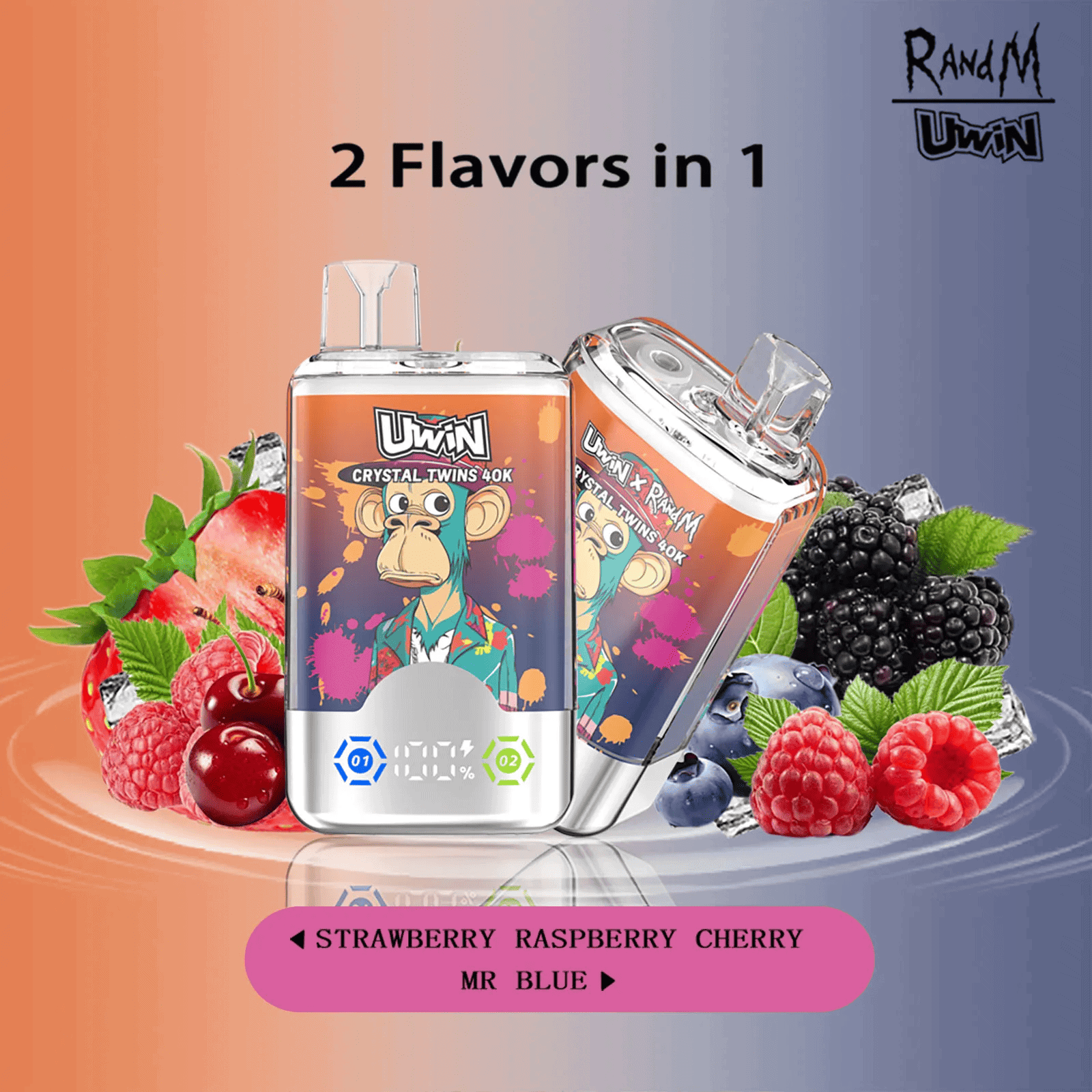 Uwin Crystal Twins 40K Strawberry Raspberry Cherry & Mr Blue