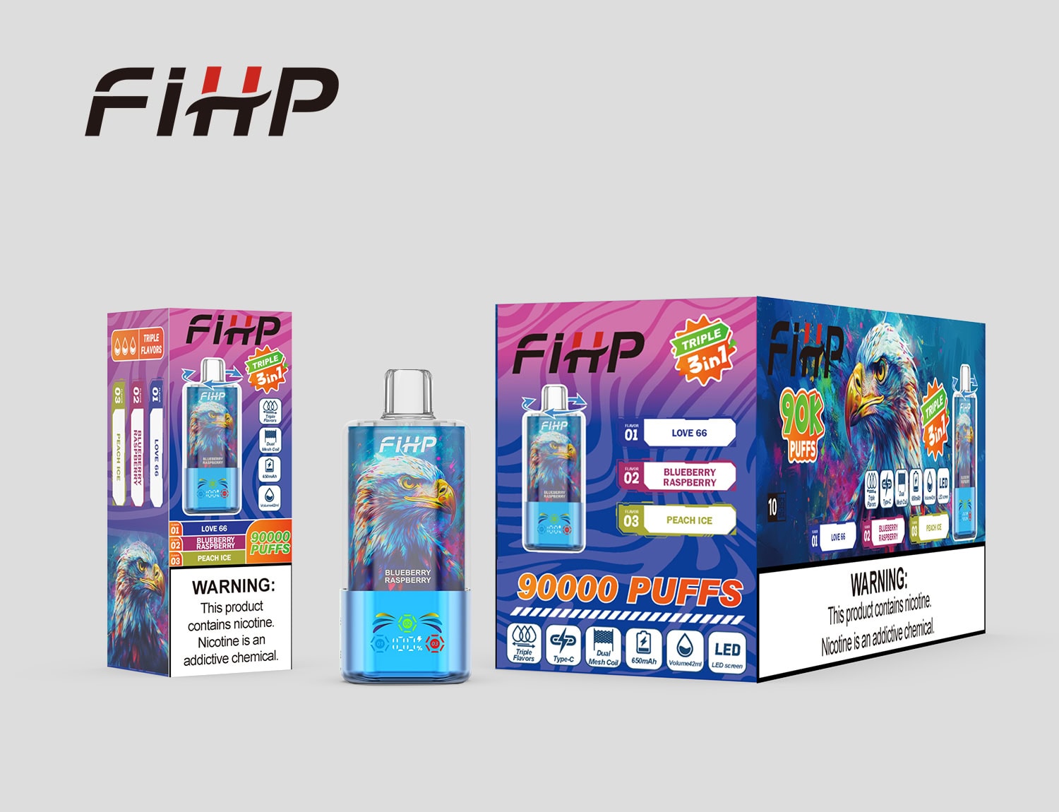 FIHP 90000 3in1 Blueberry Raspberry & Love 666 & Peach Ice - Image 2