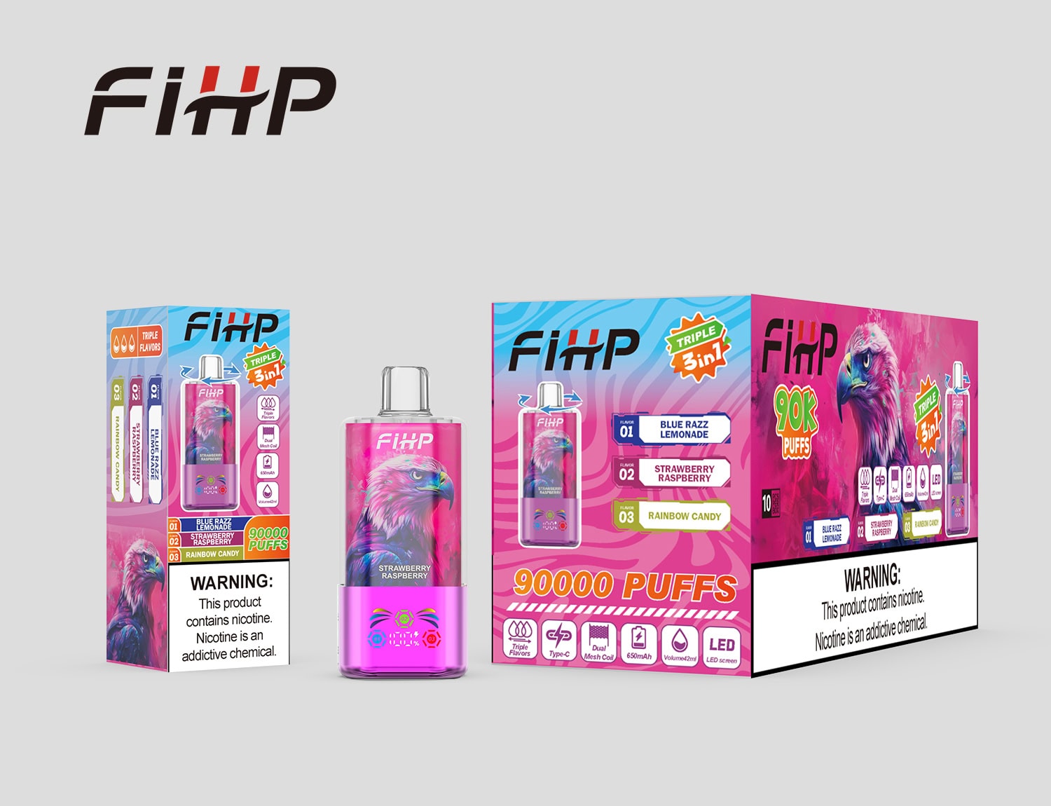 FIHP 90000 3in1 Blue Razz Lemonade & Strawberry Raspberry & Rainbow Candy – Bild 2
