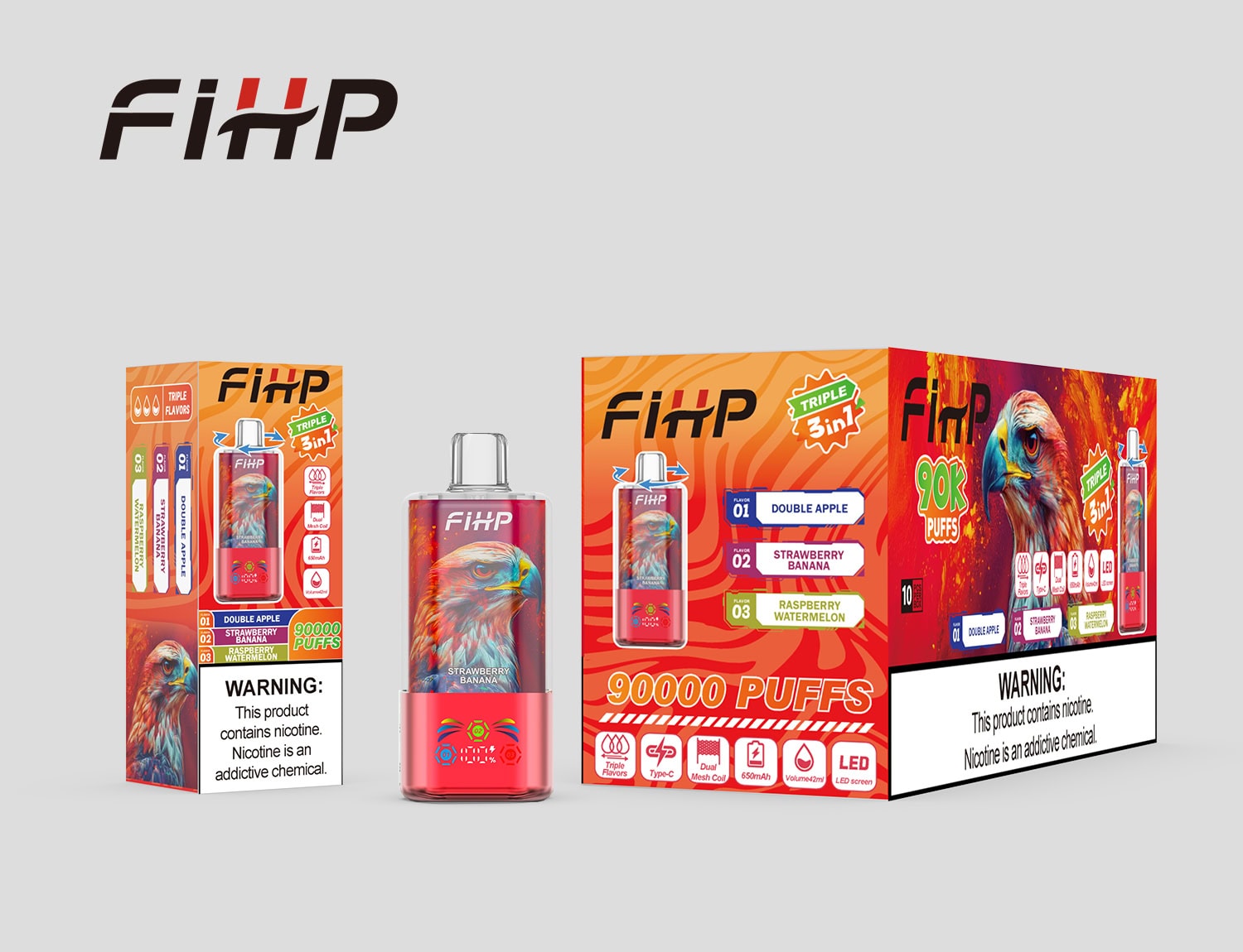 FIHP 90000 3in1 Double Apple & Strawberry Banana & Raspberry Watermelon - Image 2