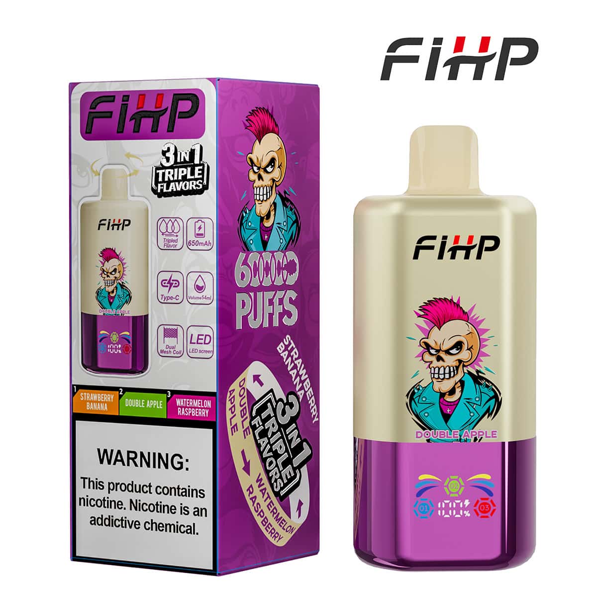 FIHP 60000 3in1 Strawberry Banana & Double Apple & Raspberry Watermelon - Image 2