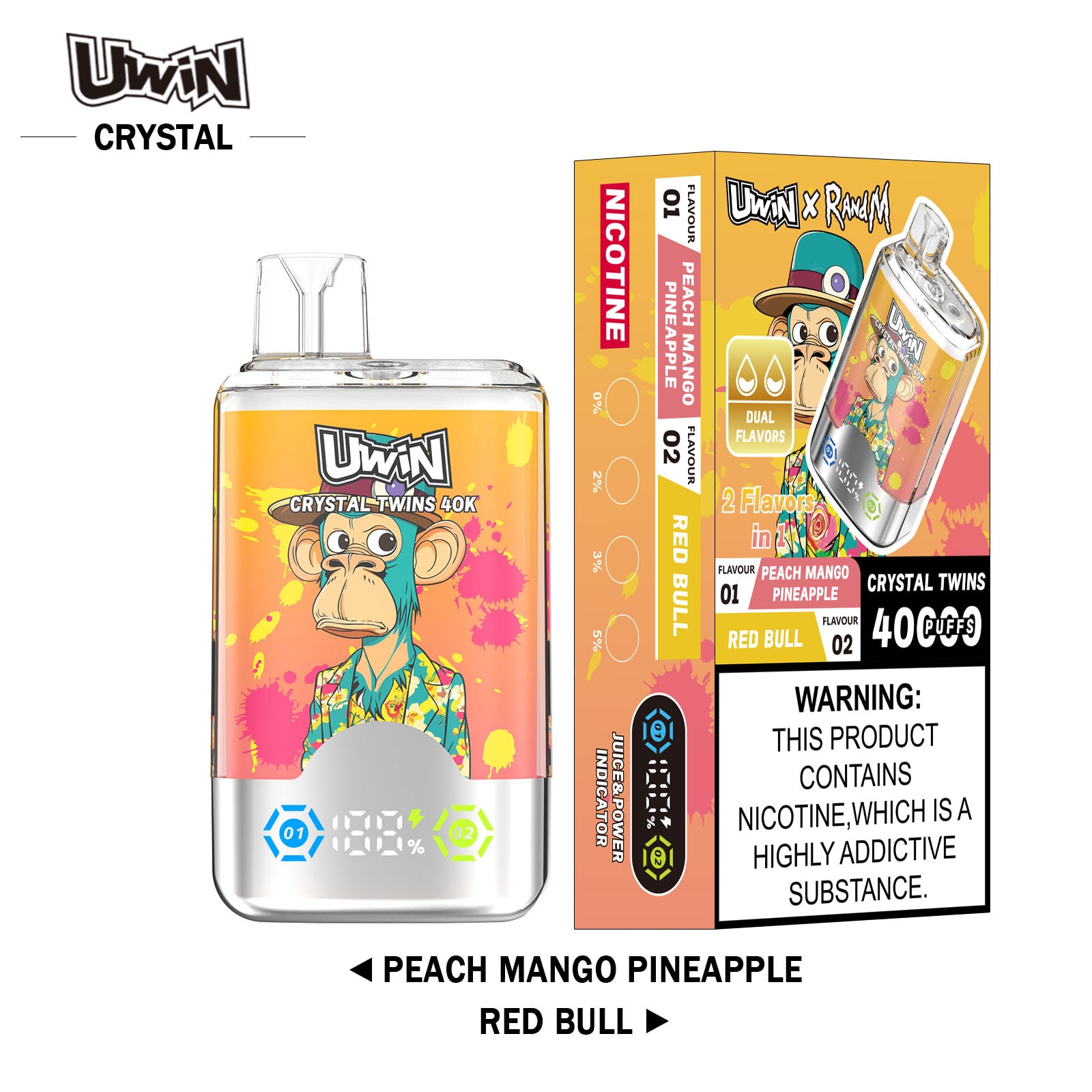 Uwin Crystal Twins 40K Peach Mango Pineapple & Red Bull - Imagen 2