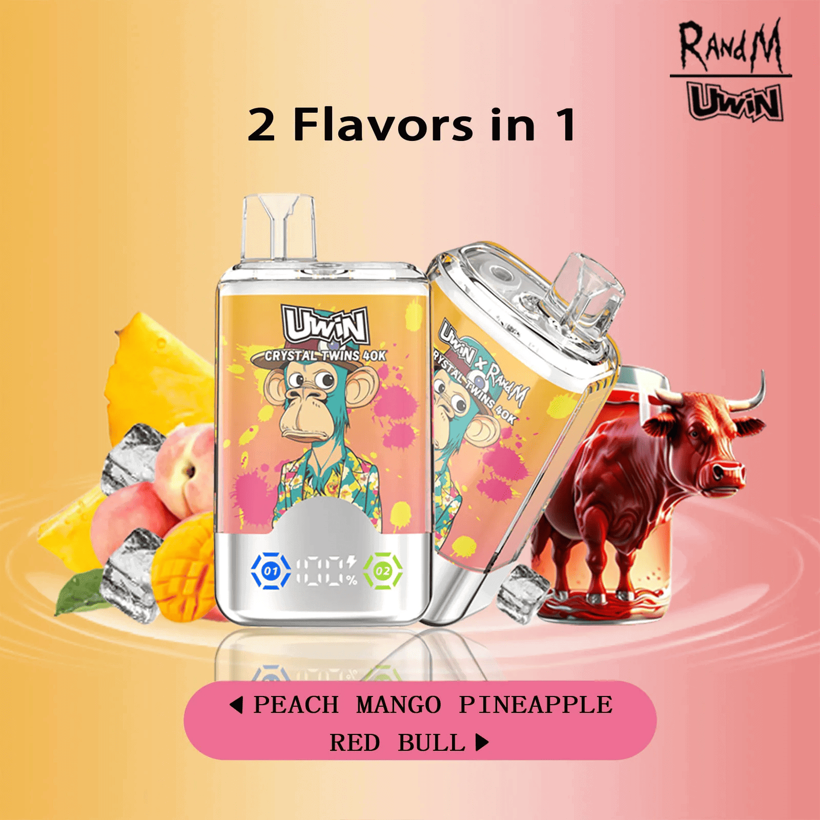 Uwin Crystal Twins 40K Peach Mango Pineapple & Red Bull