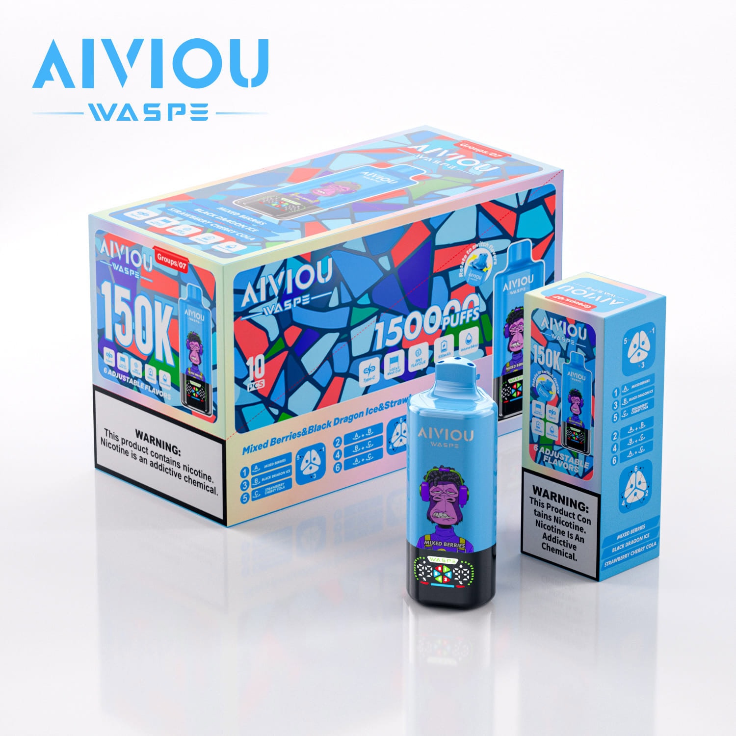 WASPE AIVIOU 6 in 1 150K Mixed Berries & Black Dragon Ice & Strawberry Cherry Cola - Image 3