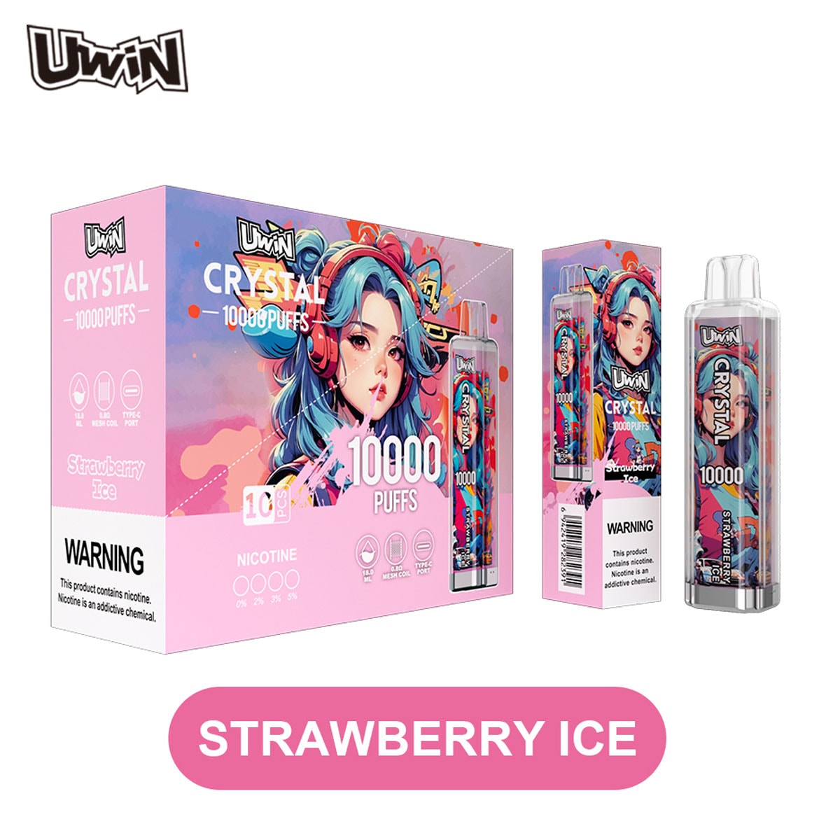 Uwin Crystal 10000 Strawberry Ice - Image 2