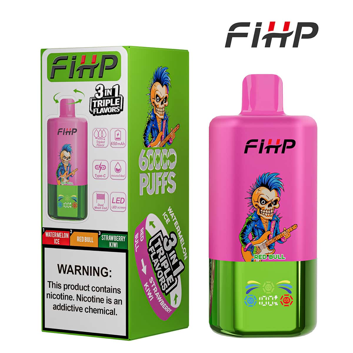FIHP 60000 3in1 Watermelon Ice & Red Bull & Strawberry Kiwi - Image 2