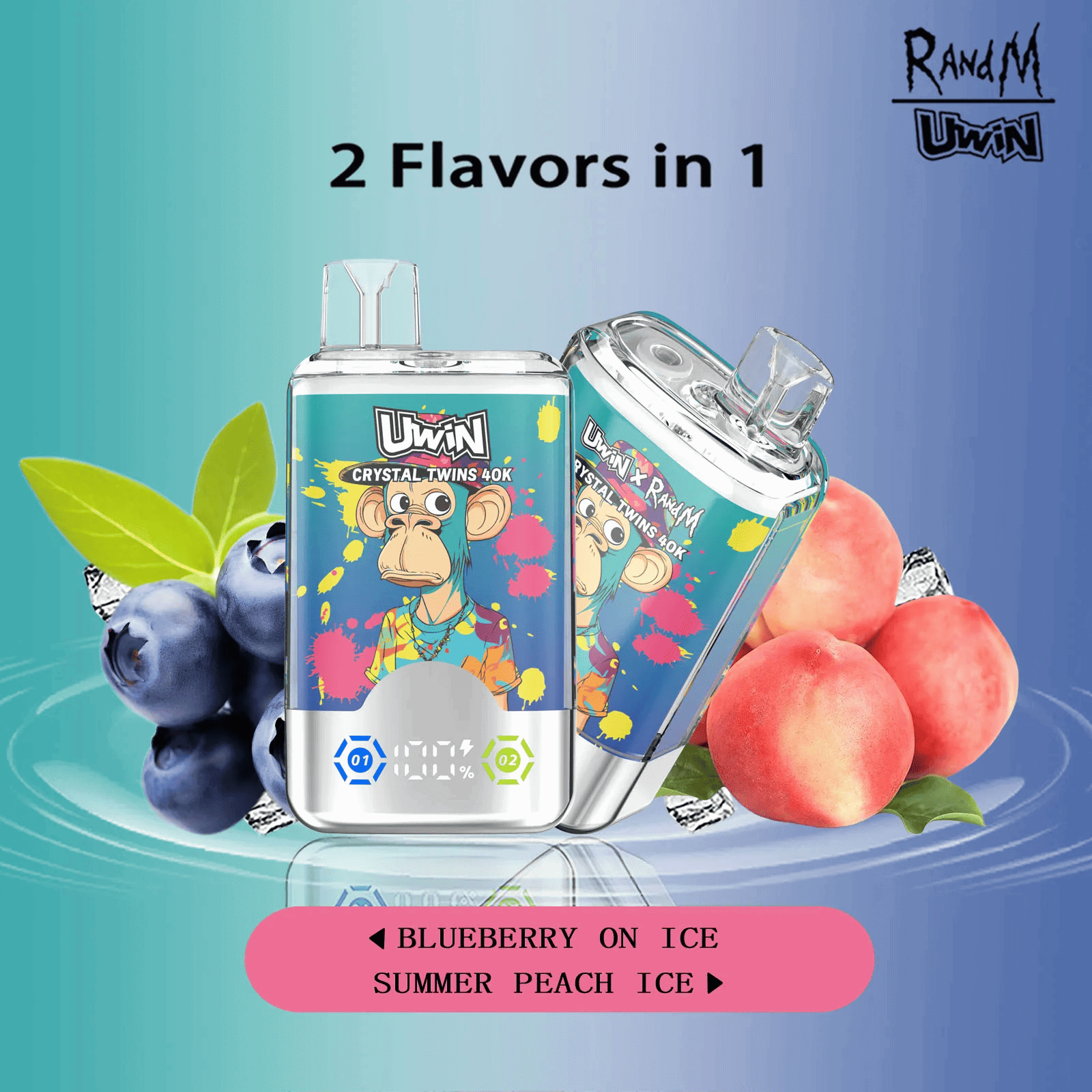 Uwin Crystal Twins 40K Blueberry On Ice & Summer Peach Ice