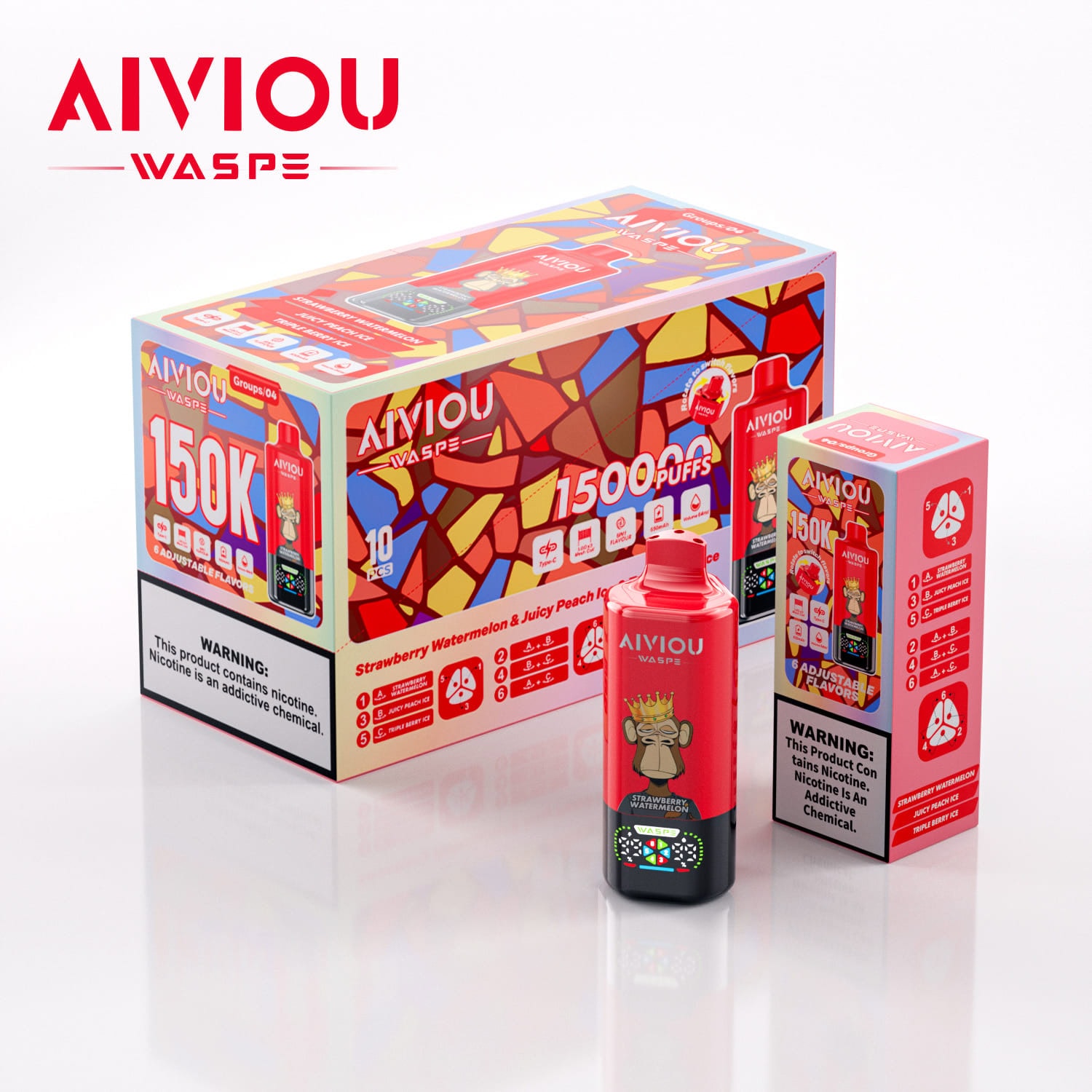 WASPE AIVIOU 6 in 1 150K Strawberry Watermelon & Juicy Peach Ice & Triple Berry Ice - Image 3