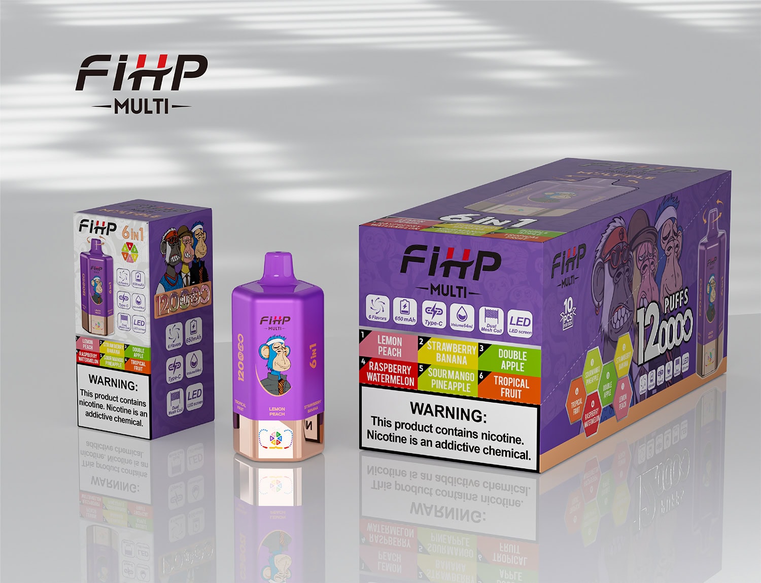 FIHP 120K 6in1 Lemon Peach & Strawberry Banana & Double Apple & Raspberry Watermelon & Sour Mango & Pineapple & Tropical Fruit - Image 3