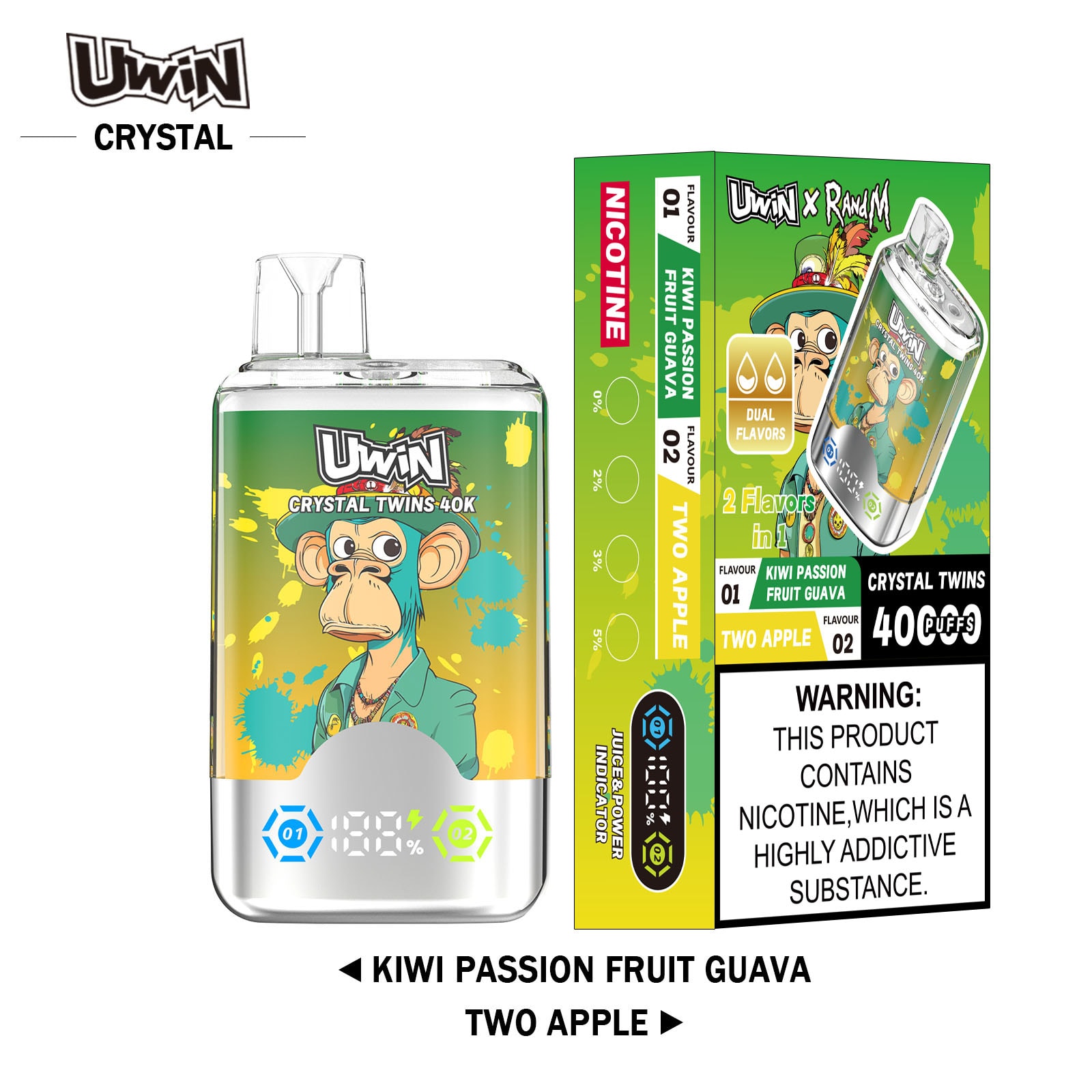 Uwin Crystal Twins 40K Kiwi Passion Fruit Guava & Two Apple – Bild 2