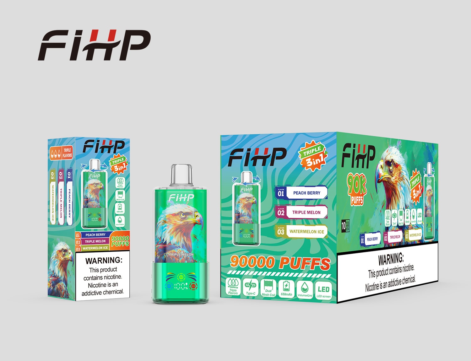 FIHP 90000 3in1 Peach Berry & Triple Melon & Watermelon Ice - Image 2