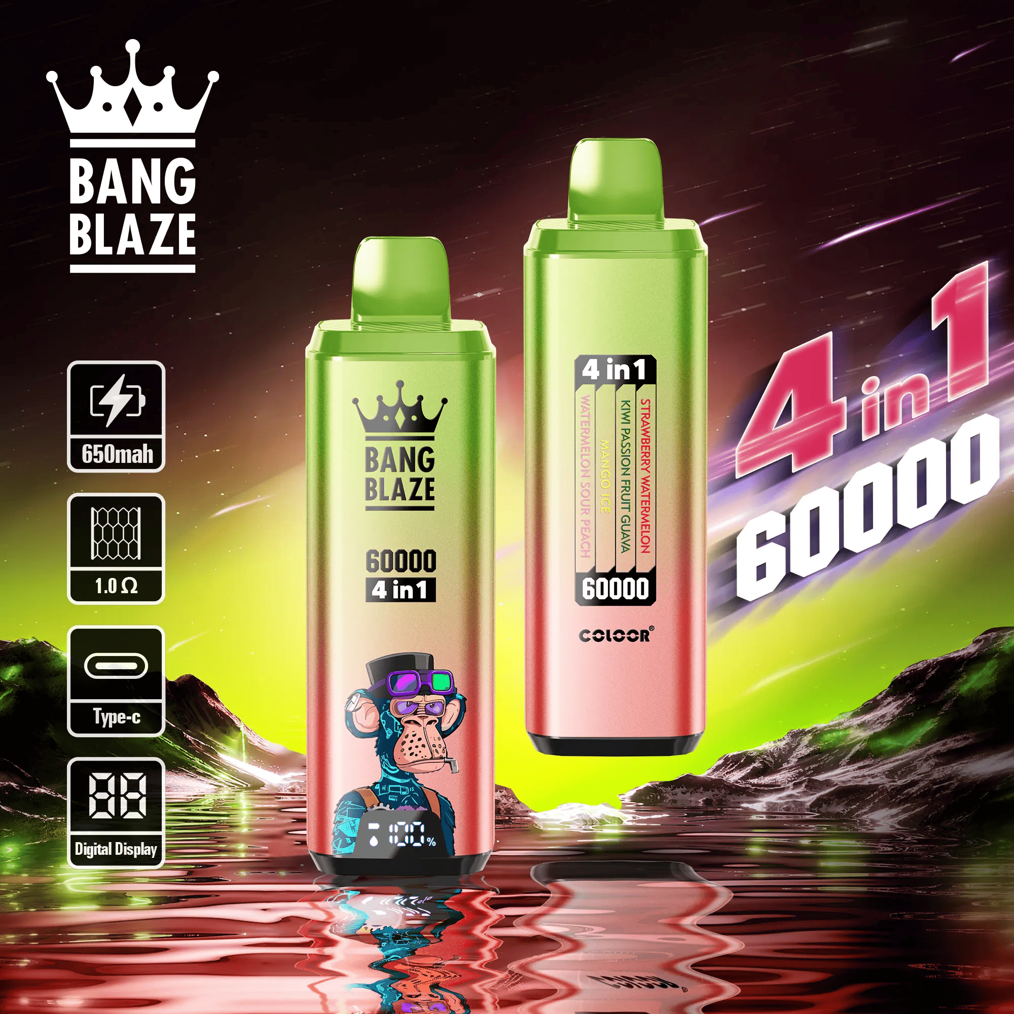 Bang Blaze 60000 Strawberry Watermelon & Kiwi Passion Fruit Guava & Mango Ice & Watermelon Sour Peach