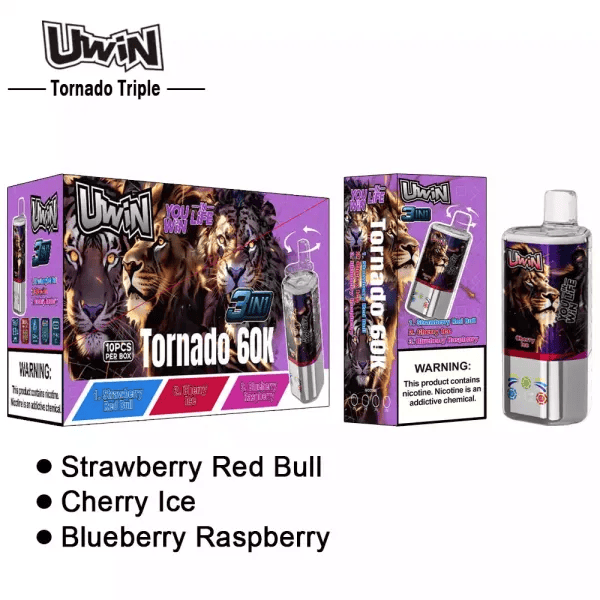 Uwin Tornado Triple 60K Cherry Ice & Strawberry Red Bull & Blueberry Raspberry - Image 3