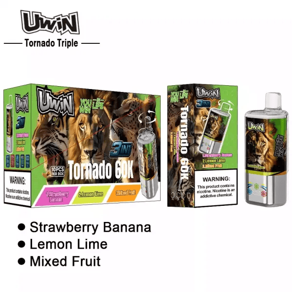 Uwin Tornado Triple 60K Lemon Lime & Strawberry Banana & Mixed Fruit - Image 3