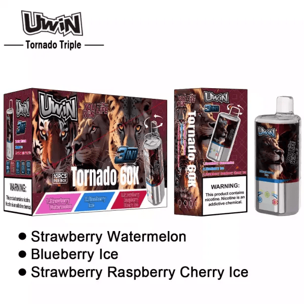 Uwin Tornado Triple 60K Blueberry Ice & Strawberry Watermelon & Strawberry Raspberry Cherry Ice - Image 3