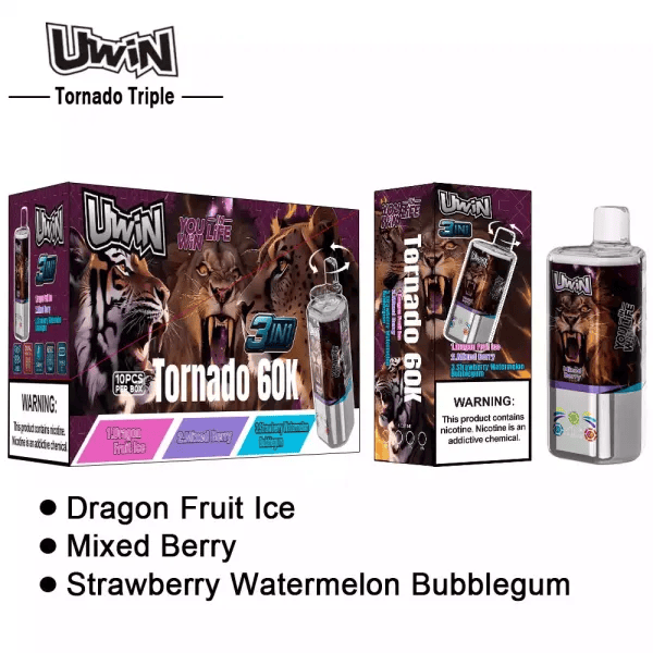 Uwin Tornado Triple 60K Mixed Berry & Dragon Fruit Ice & Strawberry Watermelon Bubblegum - Image 3