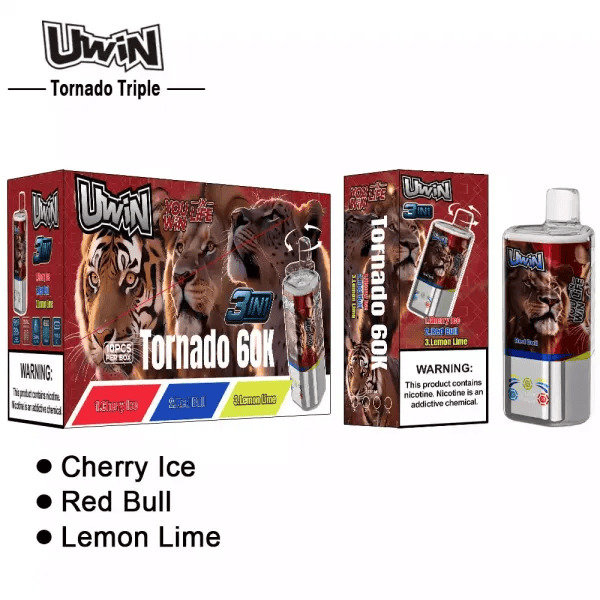 Uwin Tornado Triple 60K Red Bull & Cherry Ice & Lemon Lime - Image 3